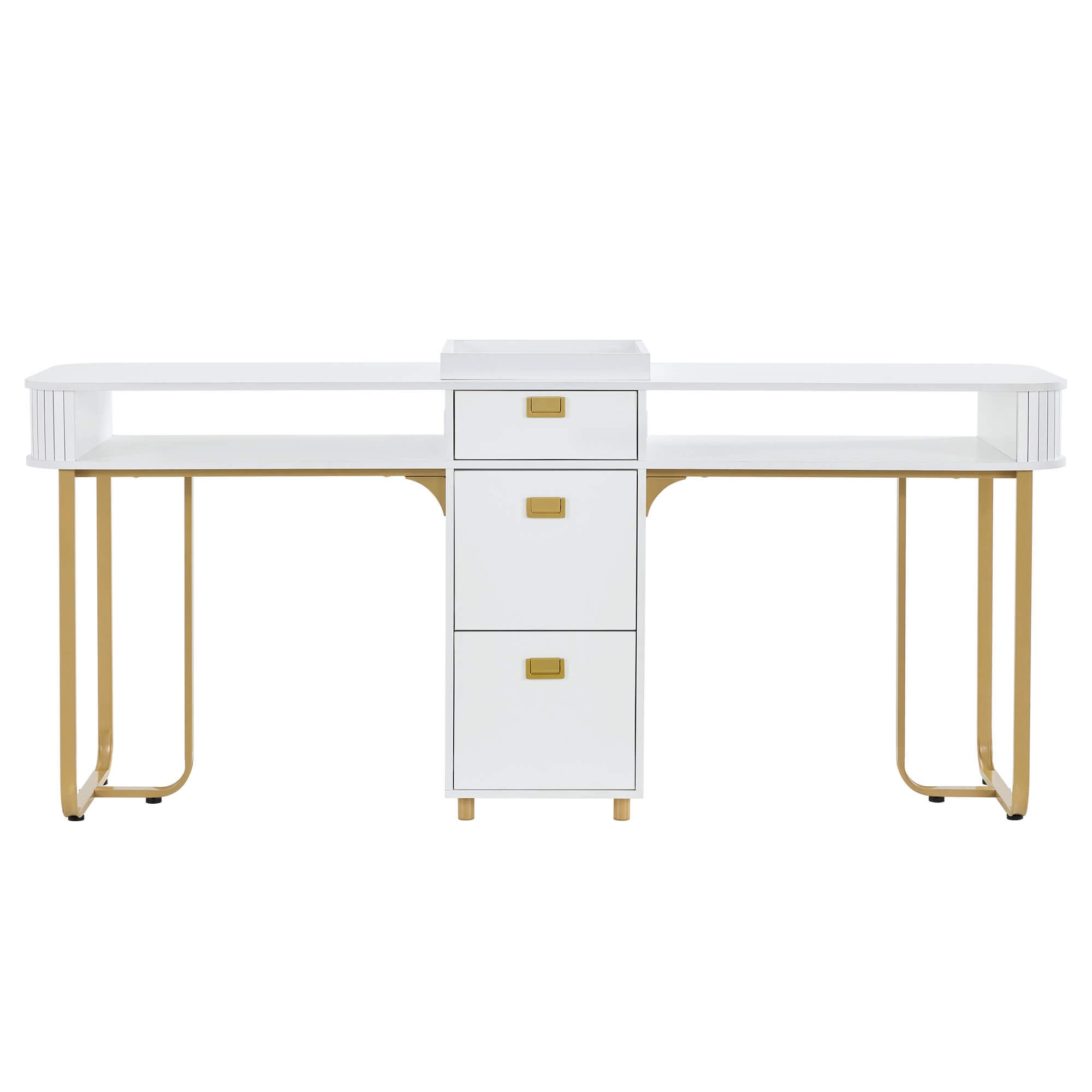 Modern Double Manicure Table for Storage, Acetone Resistant Nail Desk with Built-In Power Outlet 2451