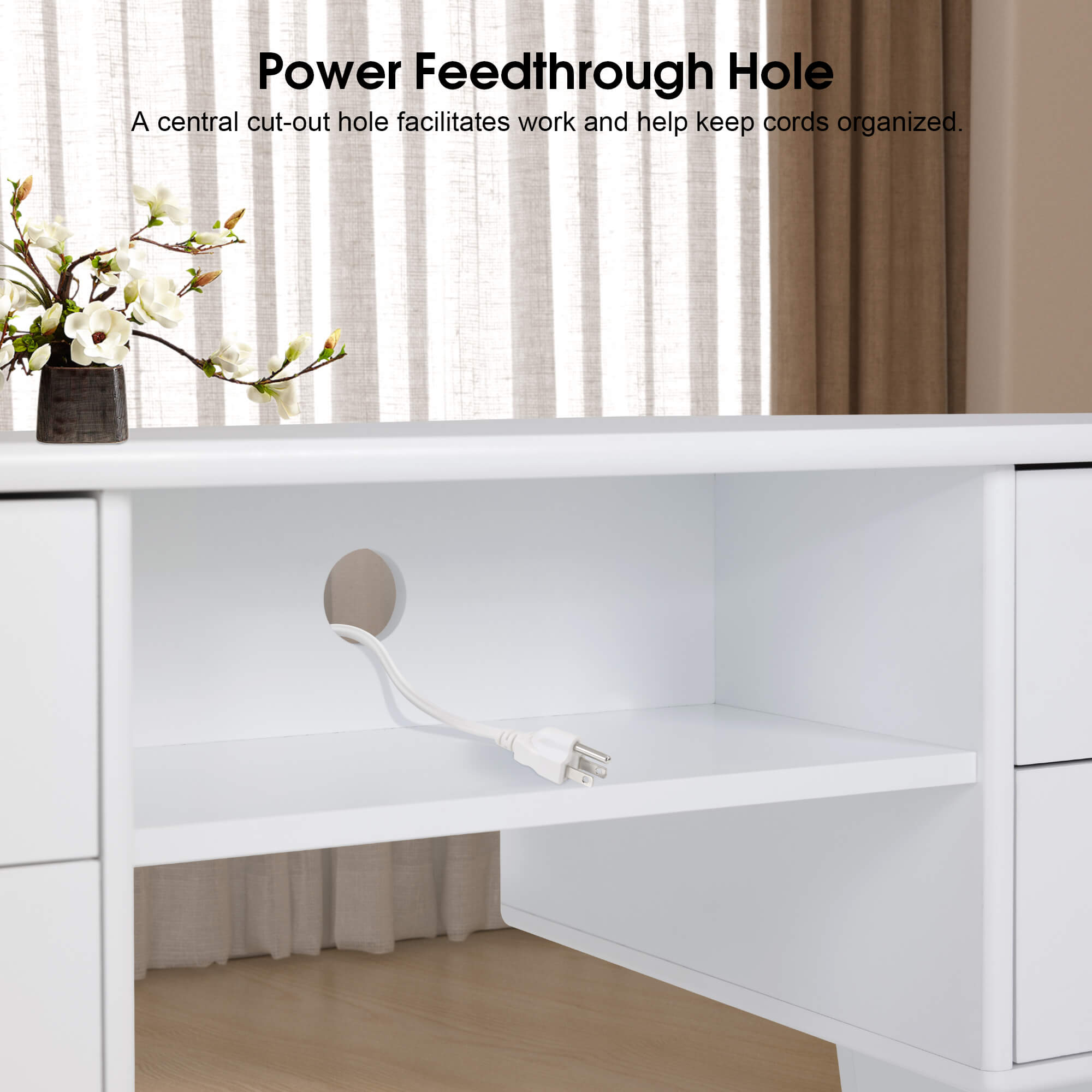 BarberPub All-White Manicure Table for Storage, Beauty Nail Desk with Double-sided Open Space 2997