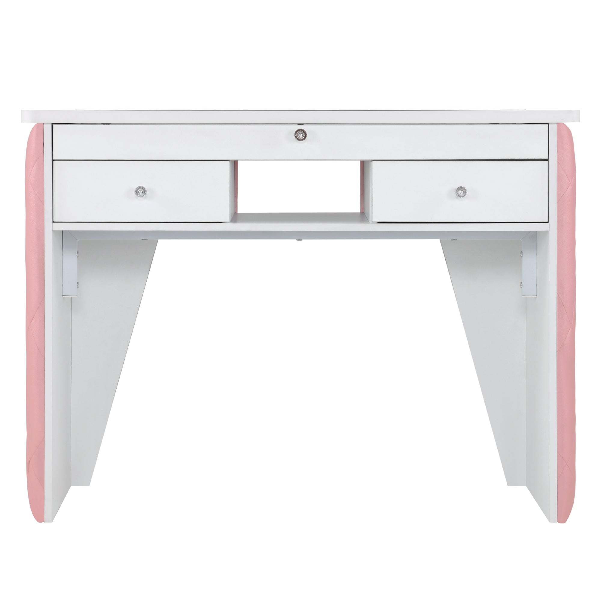 Glass-Top Nail Desk with Storage Drawer & Leather Padding, Beauty Manicure Station 2675