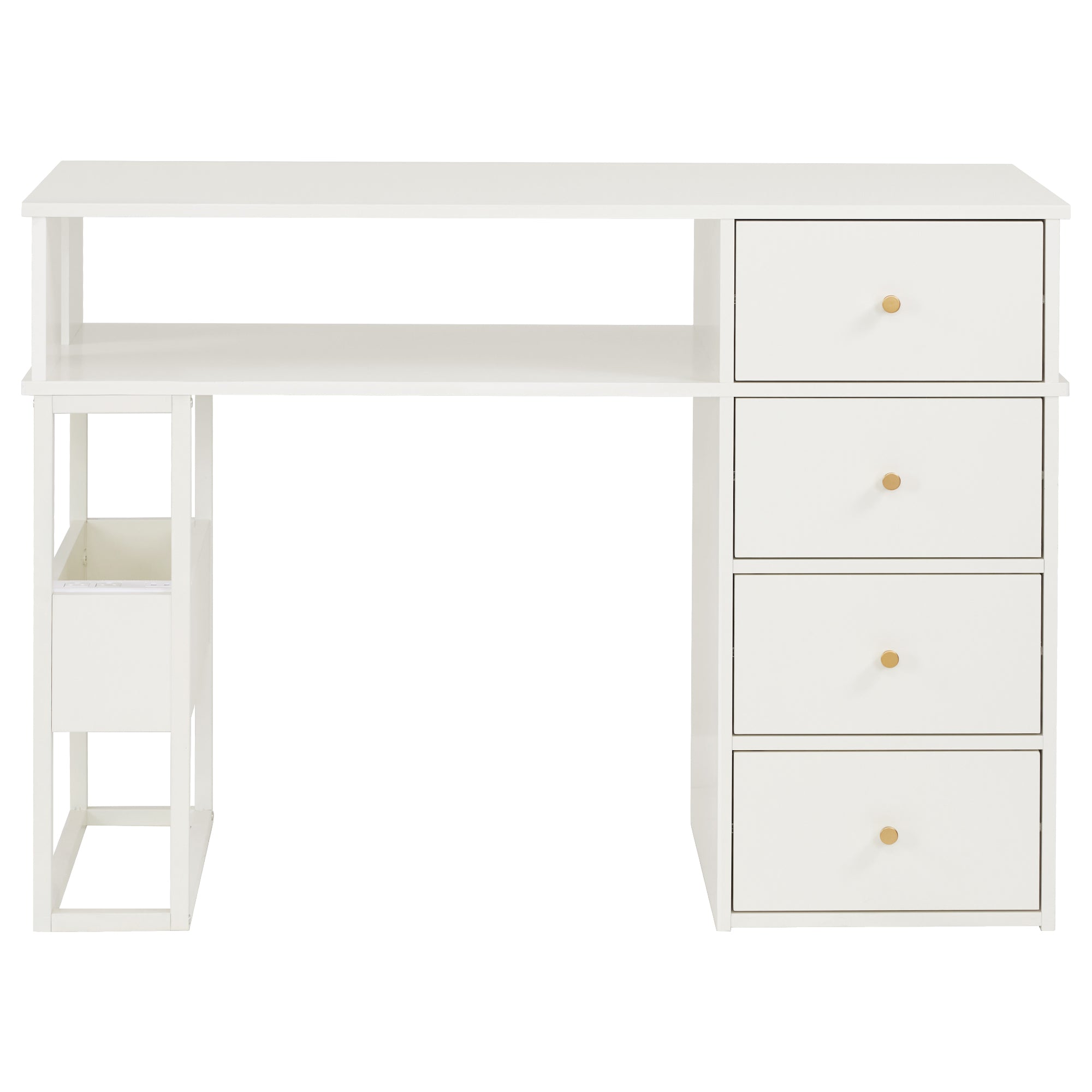 Cream White Nail Tech Desk with Built-In Storage, AC Outlets & USB Ports, Modern Manicure Equipment 2993