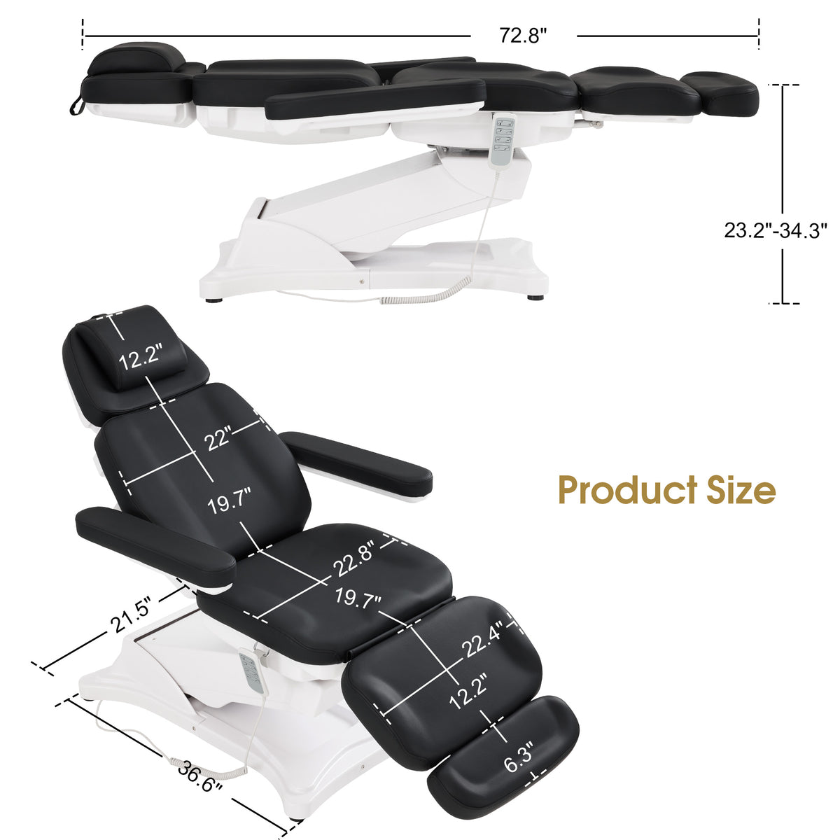 BarberPub 4 Motors Electric Tattoo Chair, Rotating Esthetician Bed 2904