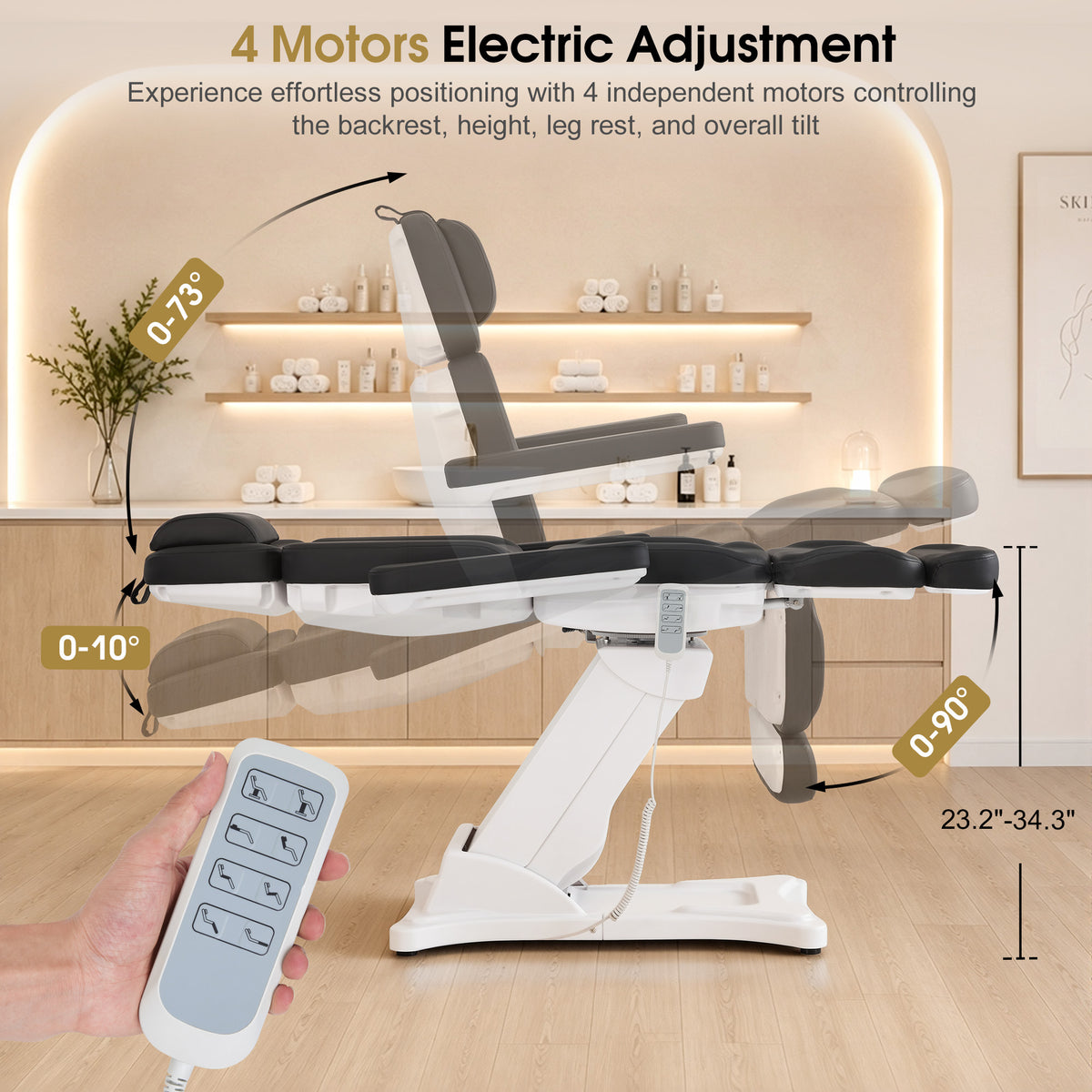 BarberPub 4 Motors Electric Tattoo Chair, Rotating Esthetician Bed 2904