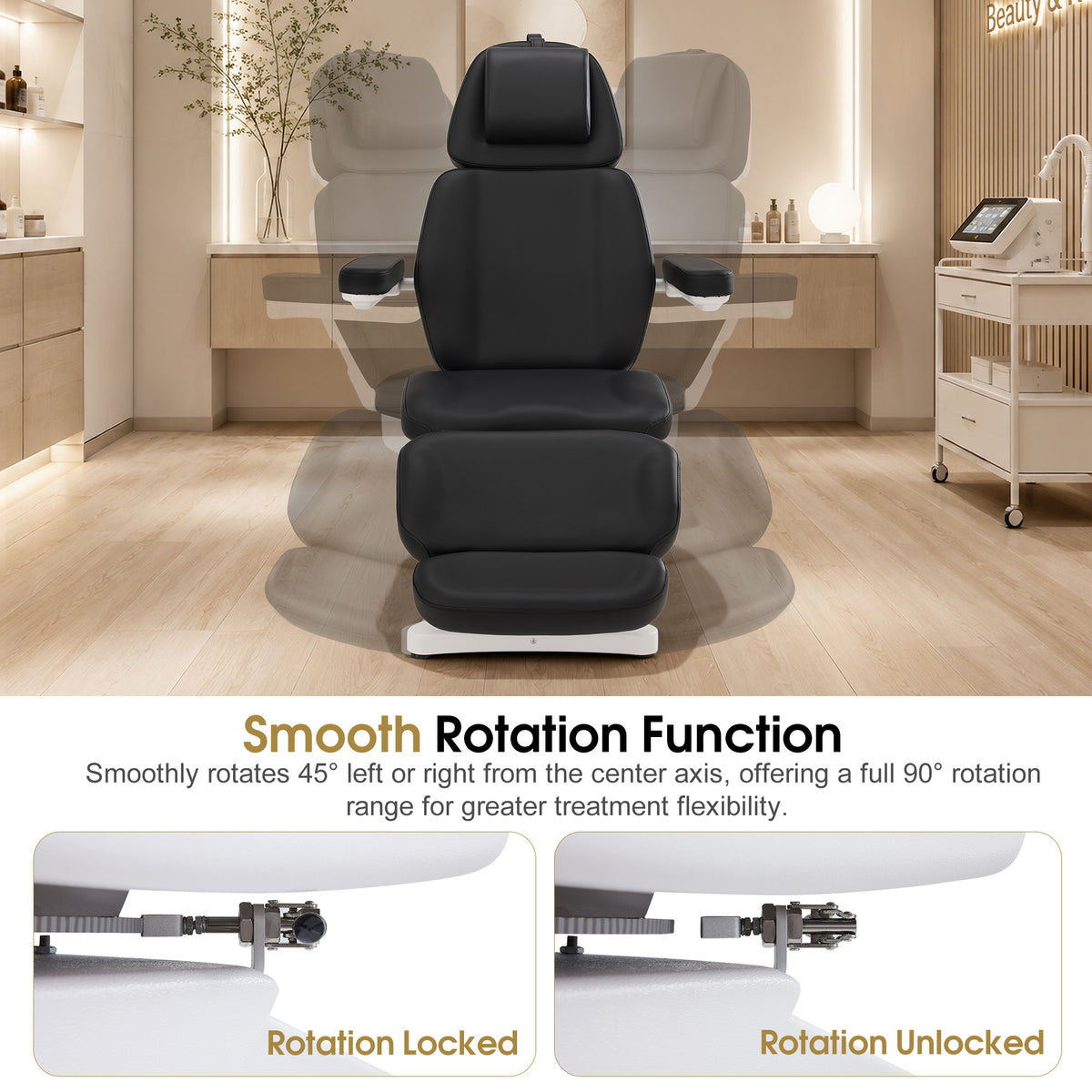 BarberPub 4 Motors Electric Tattoo Chair, Rotating Esthetician Bed 2904