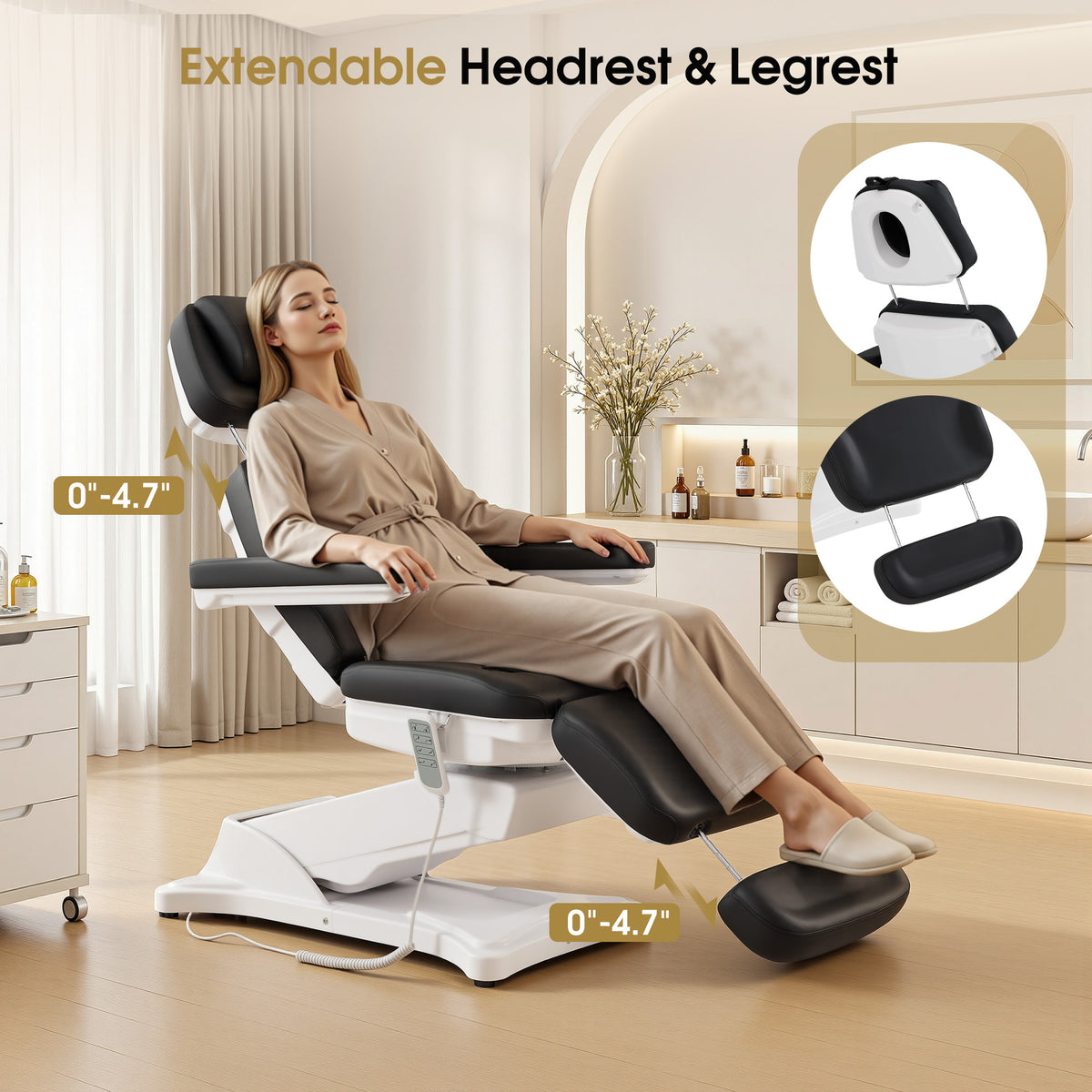 BarberPub 4 Motors Electric Tattoo Chair, Rotating Esthetician Bed 2904