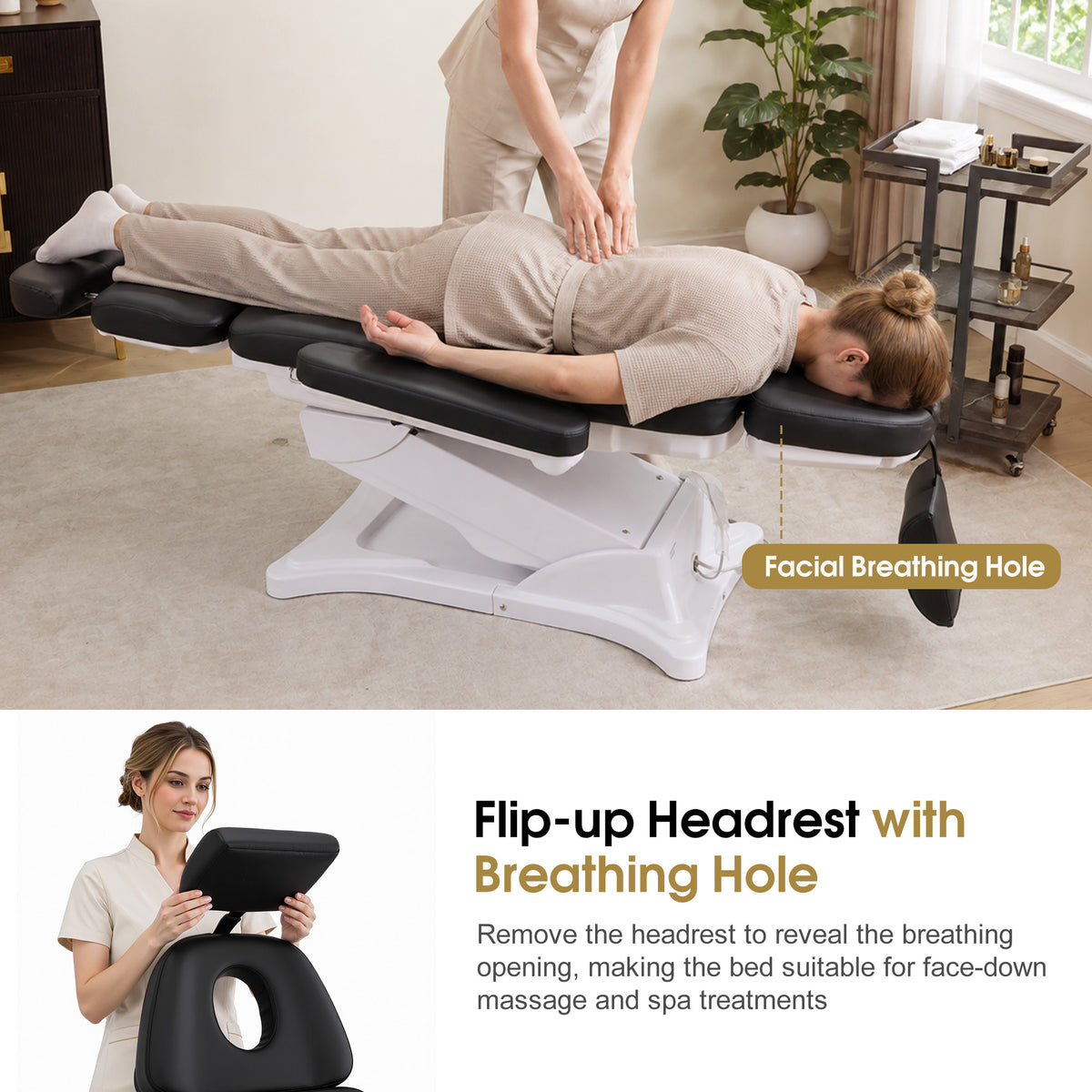 BarberPub 4 Motors Electric Tattoo Chair, Rotating Esthetician Bed 2904