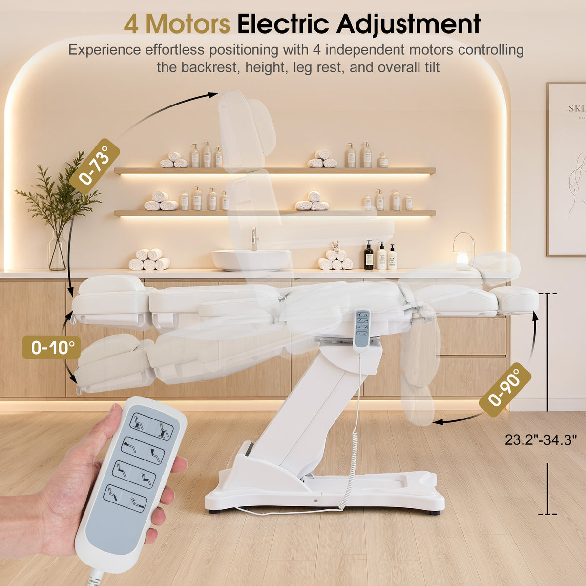 BarberPub 4 Motors Electric Tattoo Chair, Rotating Esthetician Bed 2904