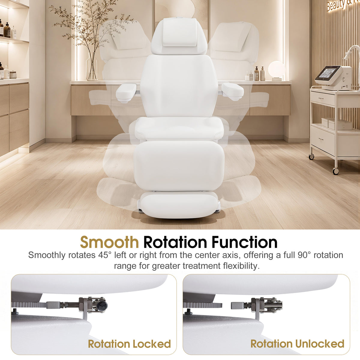 BarberPub 4 Motors Electric Tattoo Chair, Rotating Esthetician Bed 2904