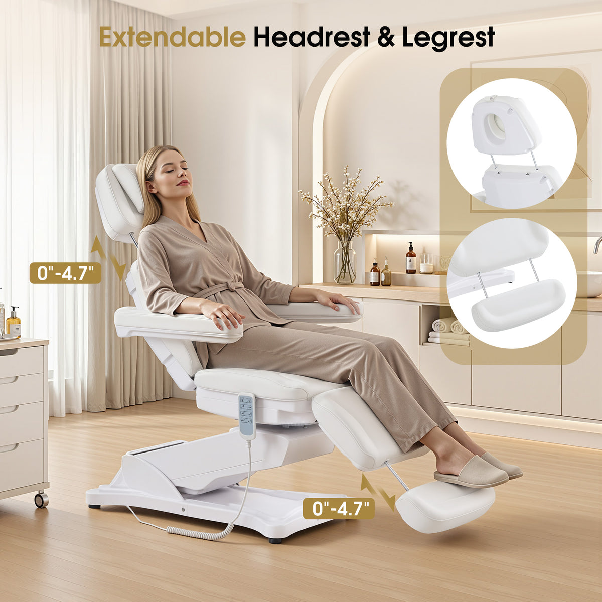 BarberPub 4 Motors Electric Tattoo Chair, Rotating Esthetician Bed 2904
