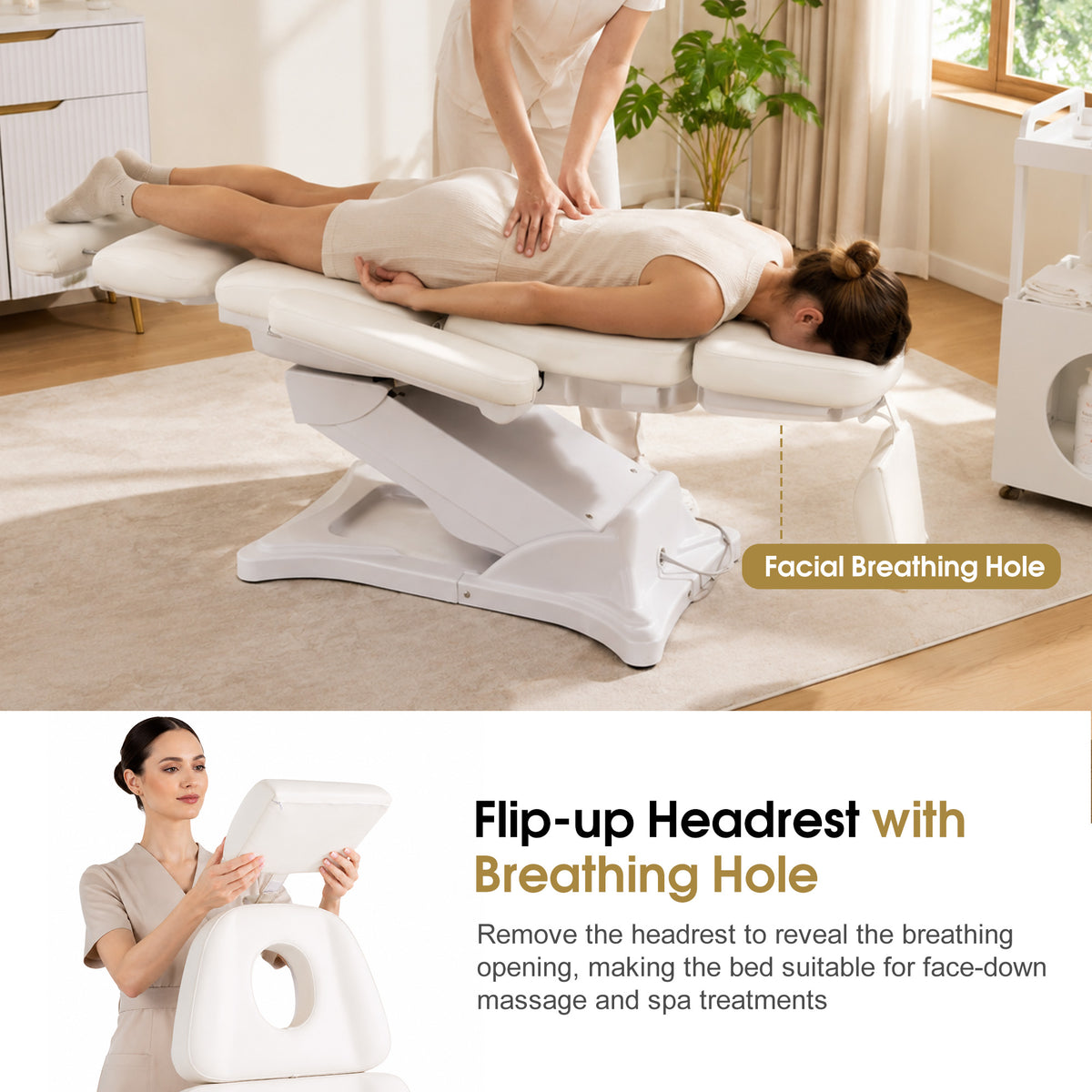 BarberPub 4 Motors Electric Tattoo Chair, Rotating Esthetician Bed 2904