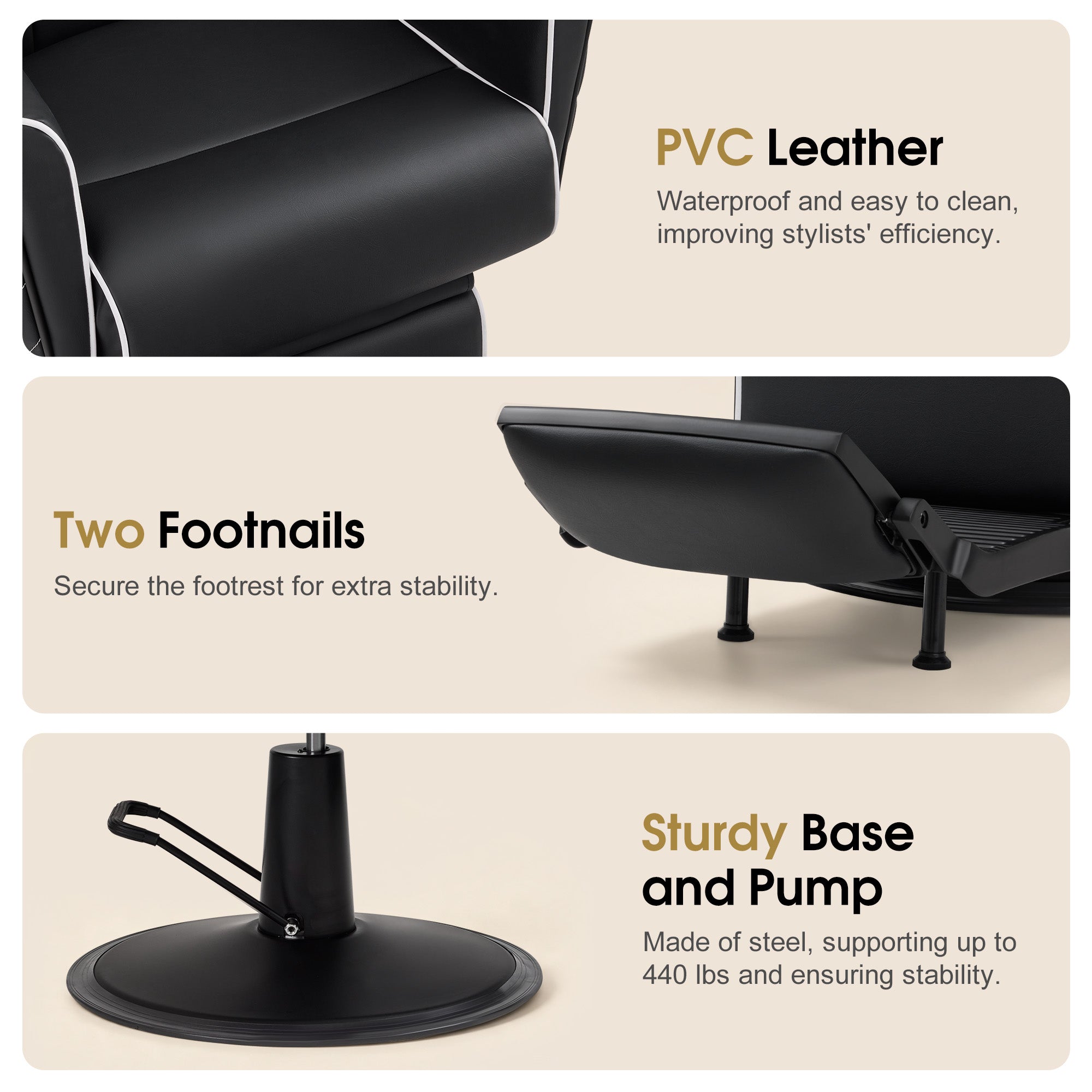 BarberPub Classic Barber Chair, Dual Hand Levers for Left-handed Users, Reclining Salon Chair, 9274