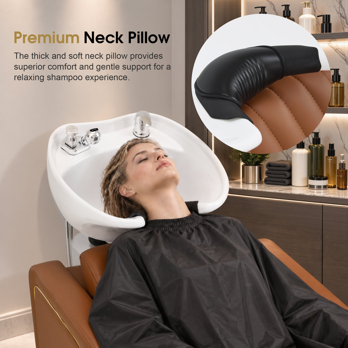 BarberPub Shampoo Bowl and Chair Set, Mold-resistant PVC Leather, 9718
