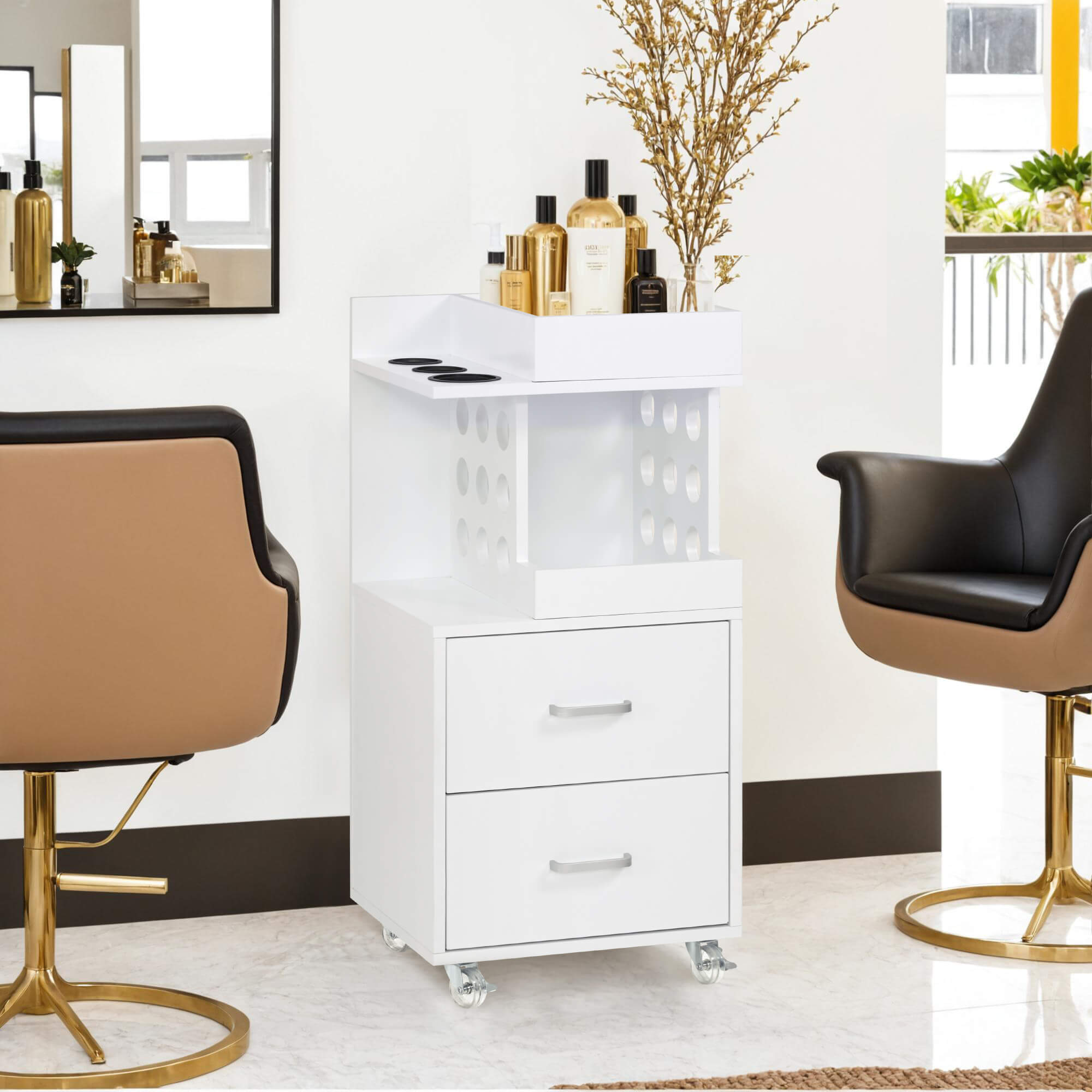 Salon Rolling Trolley with Pegboard, Hair Styling Utility Cart for Storage 2492