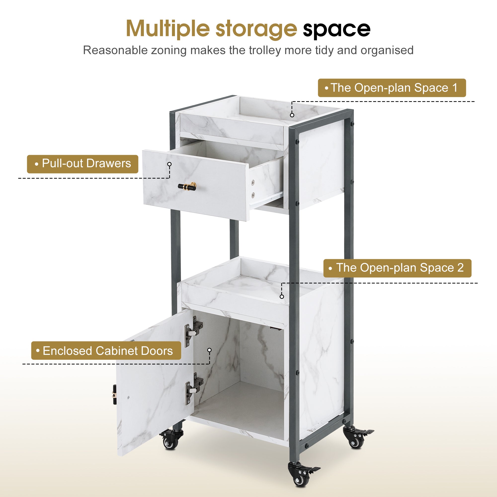 Hair Salon Storage Rolling Trolley with Hair Tool Holder, Beauty Barber Utility Organizer 2477
