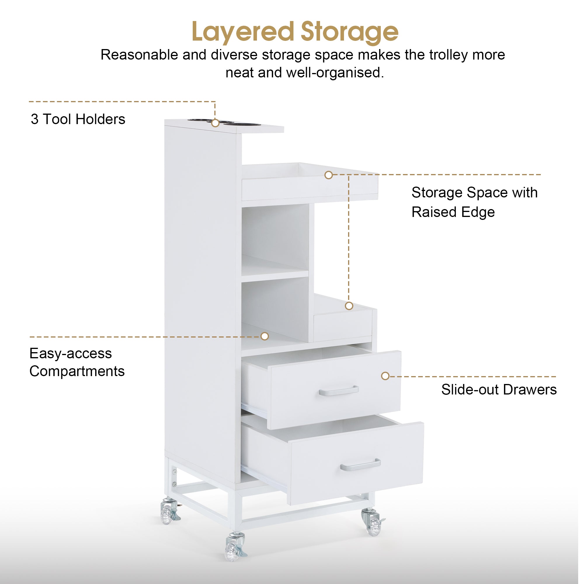 Salon Mobile Rolling Trolley Cart for Storage, 6 Tier Barber Station for Hair Stylist 2496