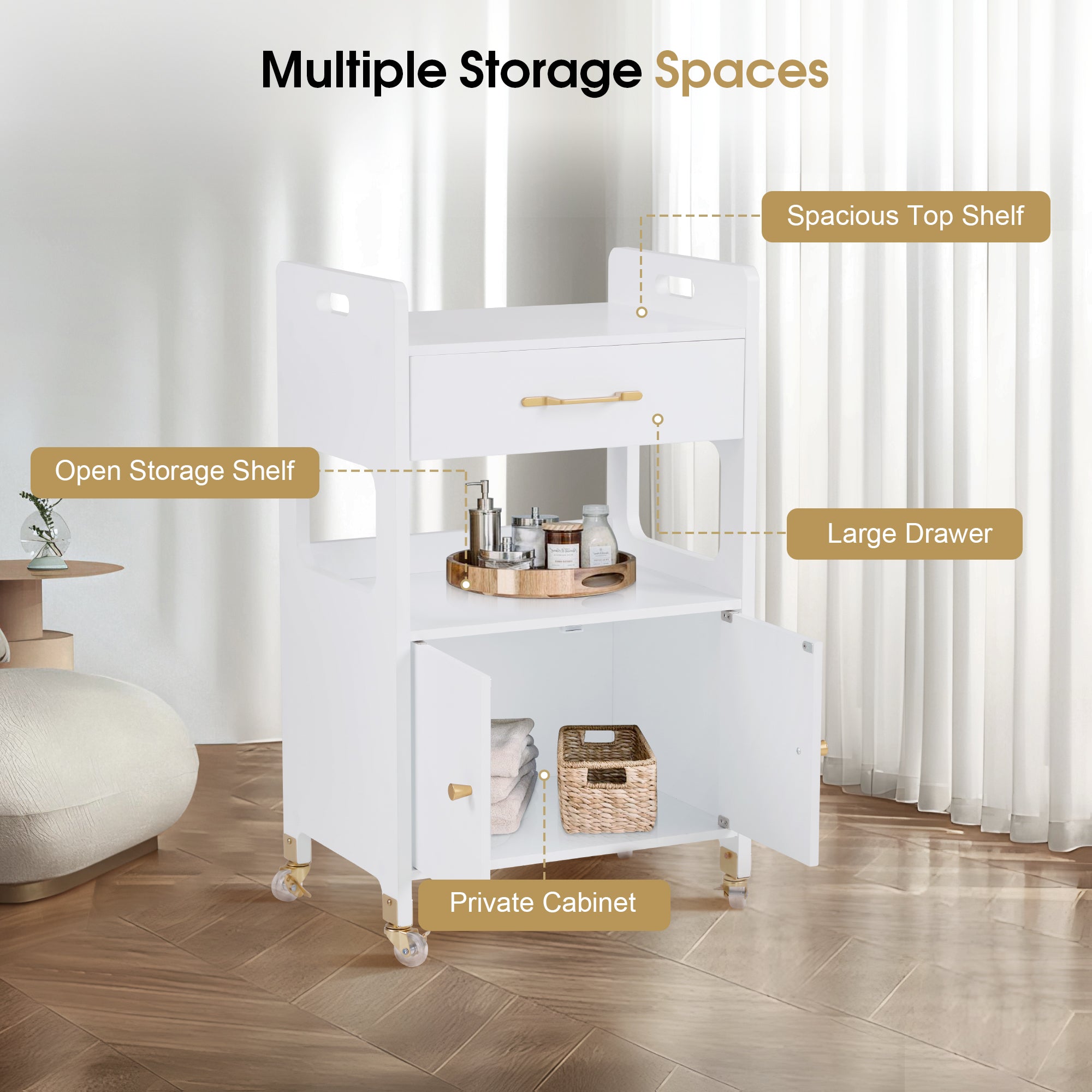 Beauty Salon Rolling Storage Cart, Barber Utility Trolley for Hairdresser, Spa Tools Organizer 2494