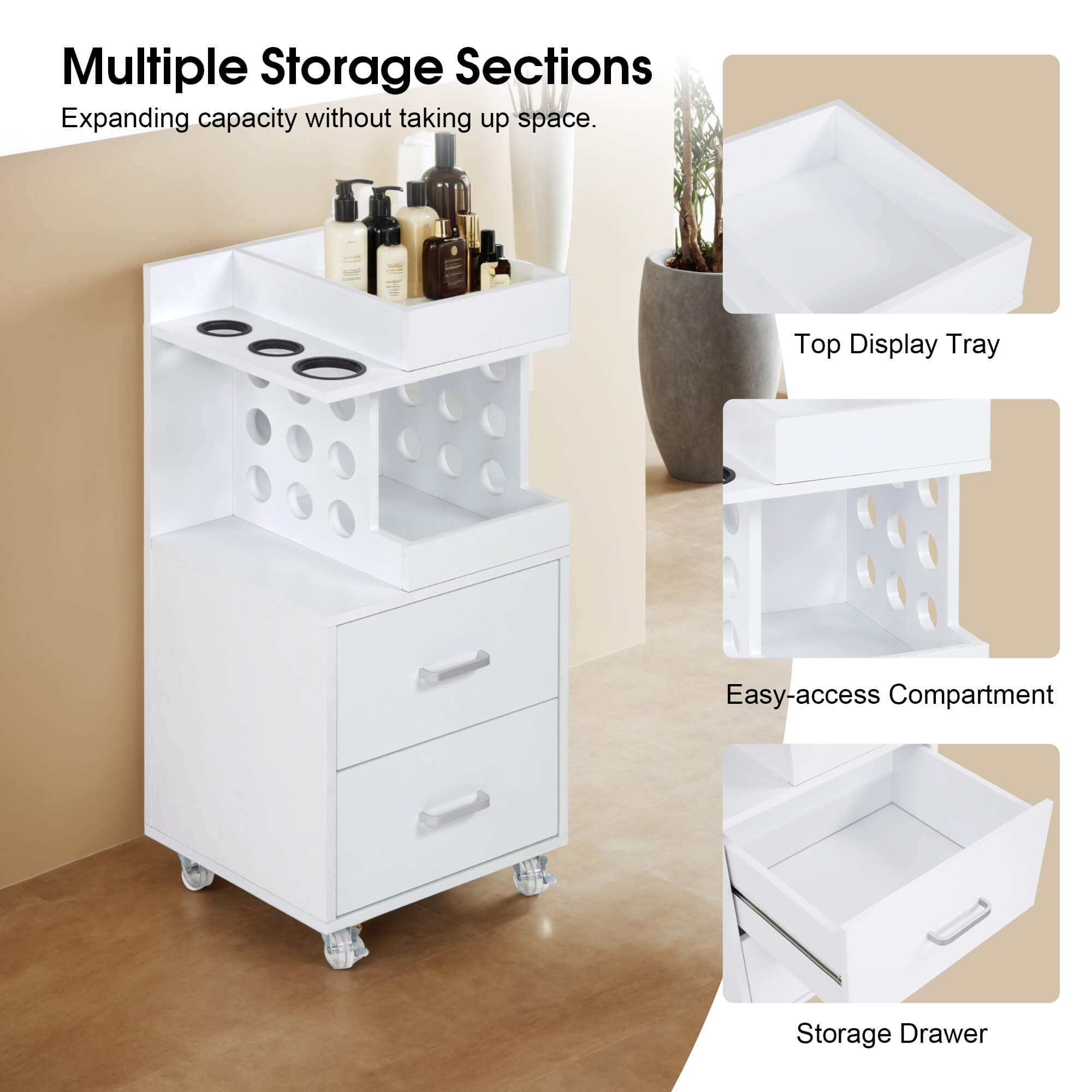 Salon Rolling Trolley with Pegboard, Hair Styling Utility Cart for Storage 2492
