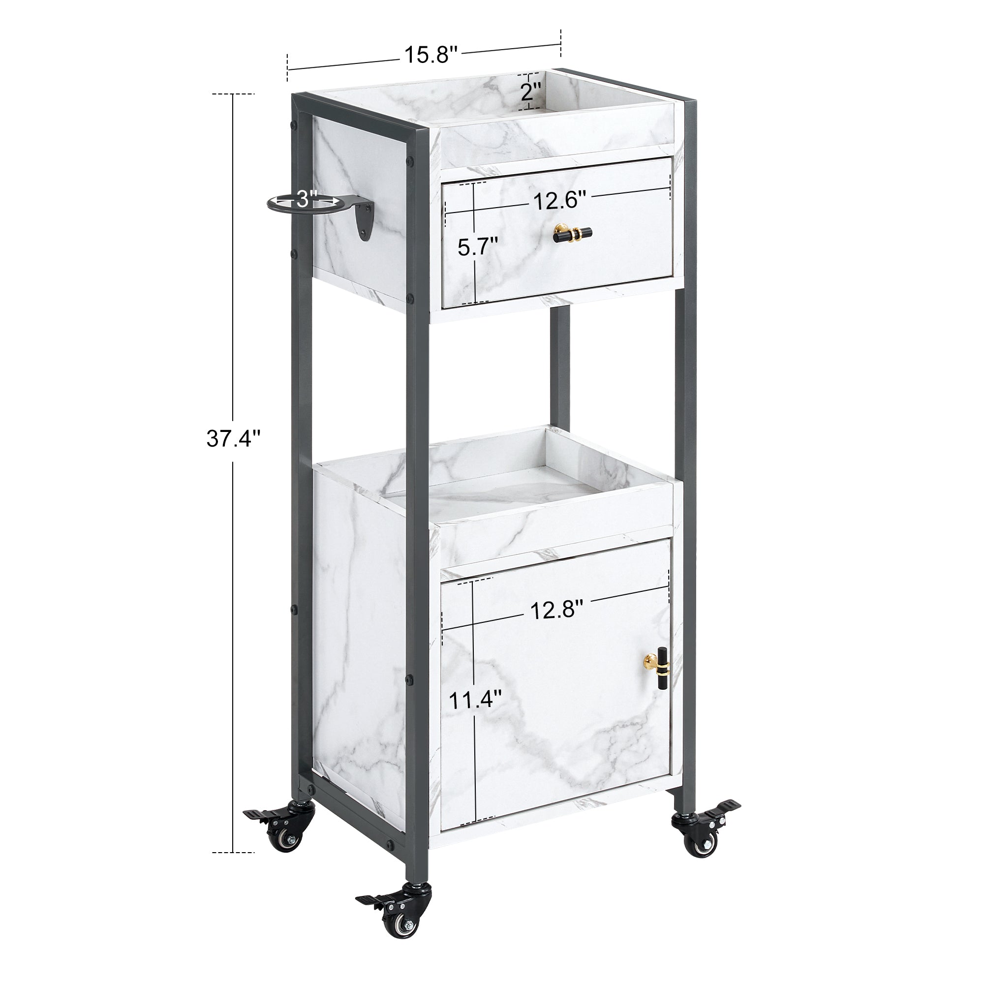 Hair Salon Storage Rolling Trolley with Hair Tool Holder, Beauty Barber Utility Organizer 2477