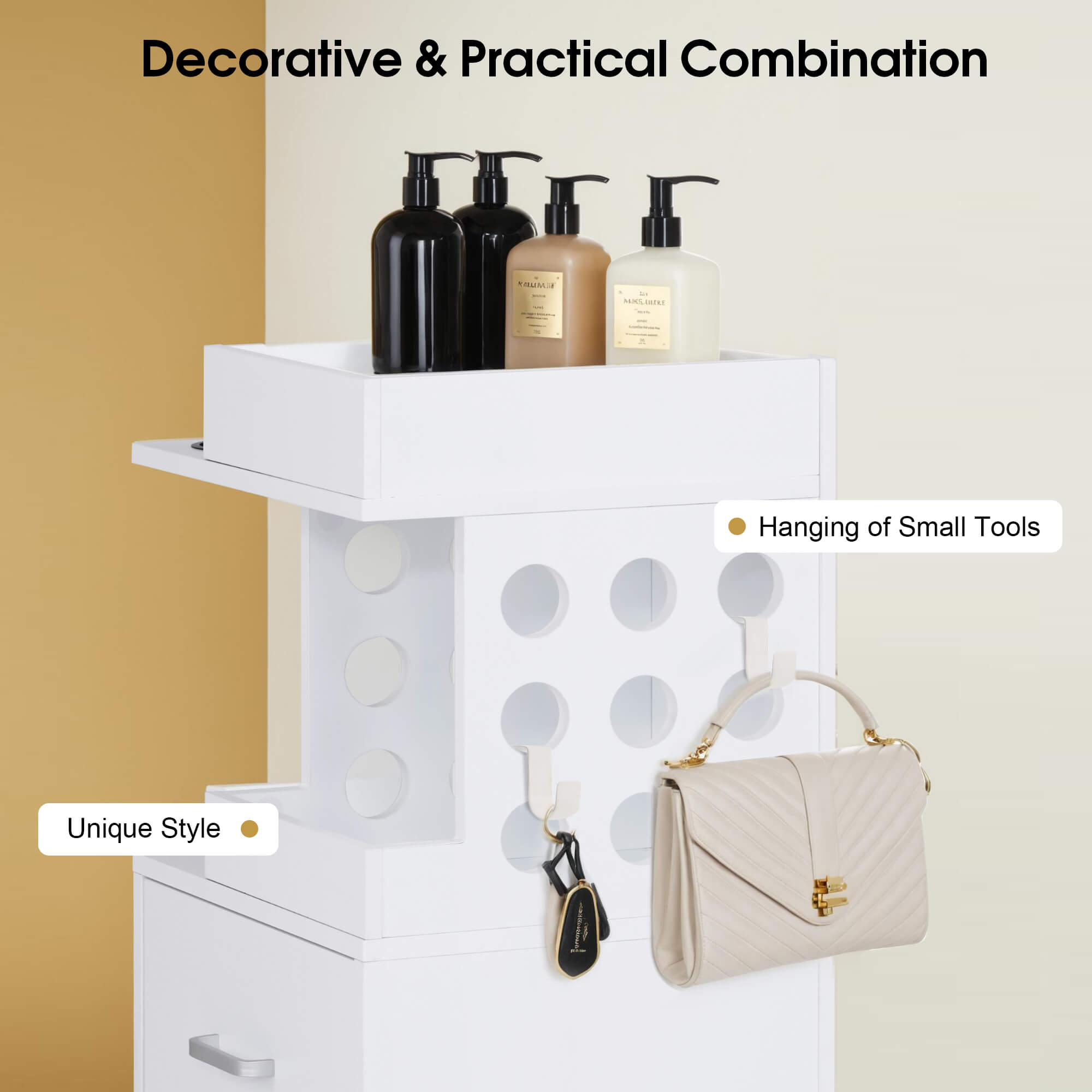 Salon Rolling Trolley with Pegboard, Hair Styling Utility Cart for Storage 2492
