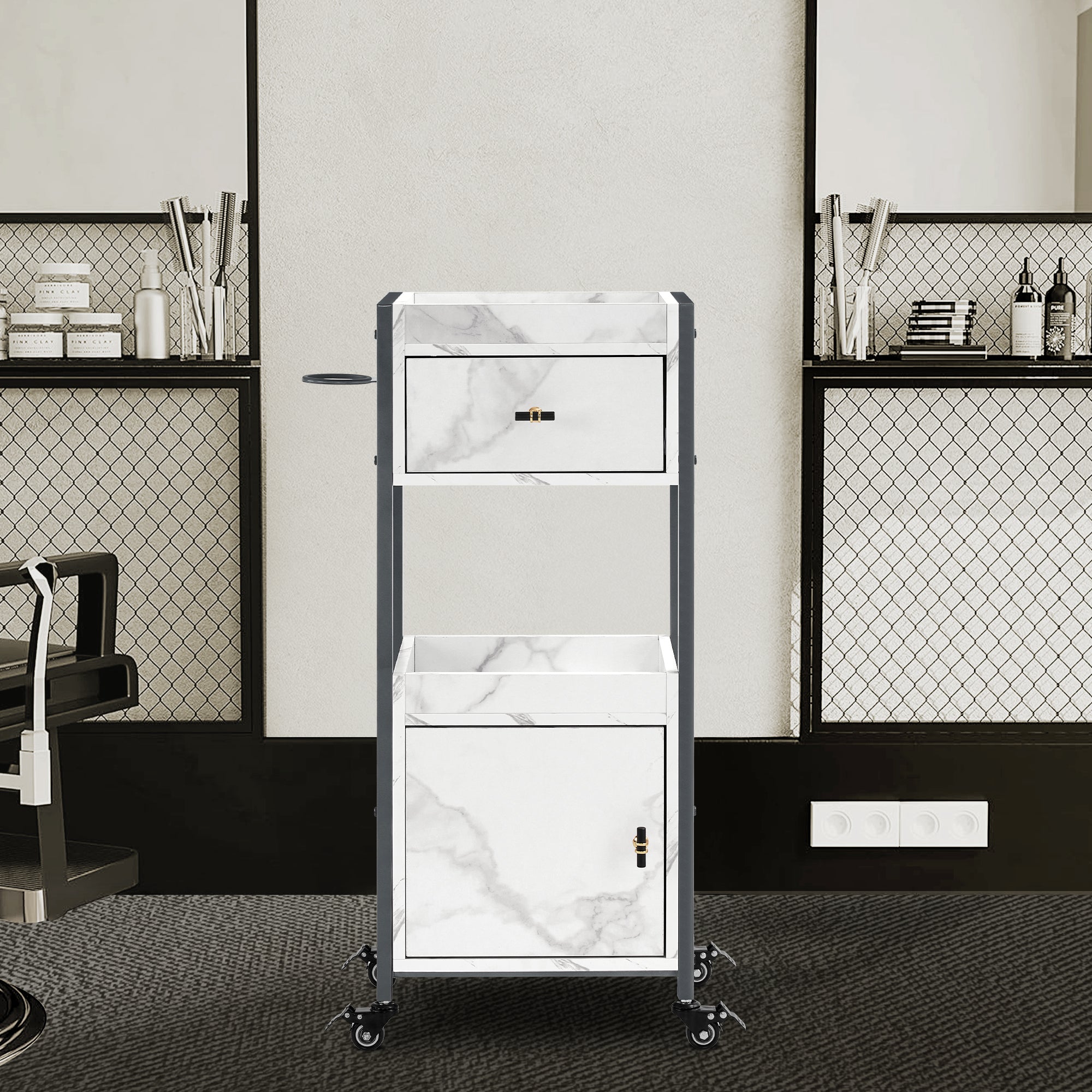 Hair Salon Storage Rolling Trolley with Hair Tool Holder, Beauty Barber Utility Organizer 2477