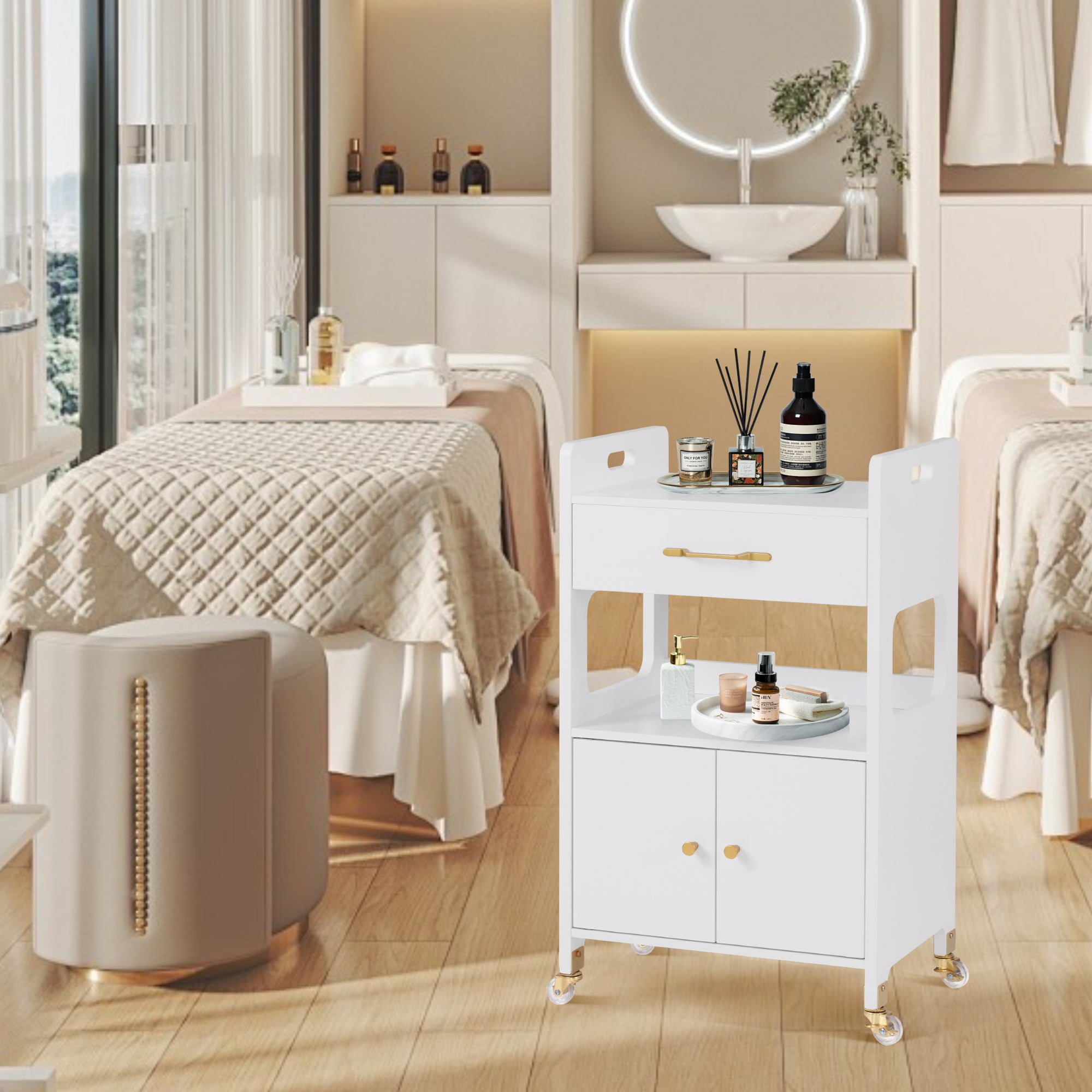 Beauty Salon Rolling Storage Cart, Barber Utility Trolley for Hairdresser, Spa Tools Organizer 2494