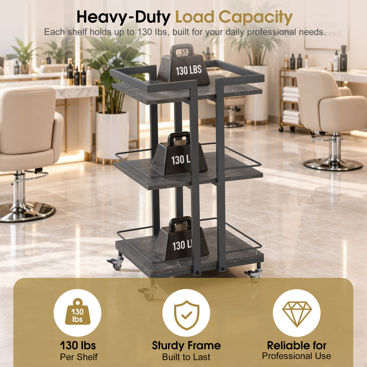 BarberPub Utility Manicure Trolley Multi-purpose Metal Rack Heavy-Duty Cart 2033