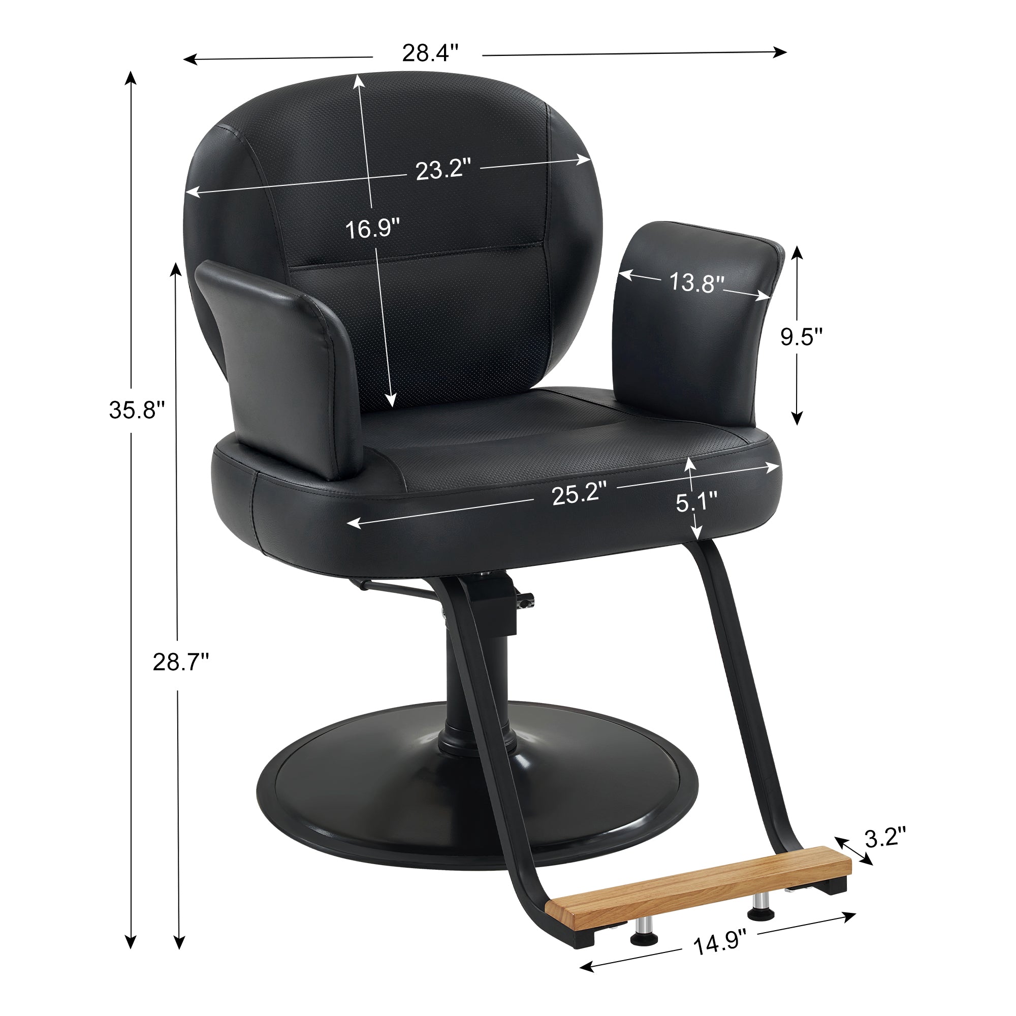 BarberPub Black Salon Chair, Breathable PVC Leather Beauty Chair for Hair Stylist 3082