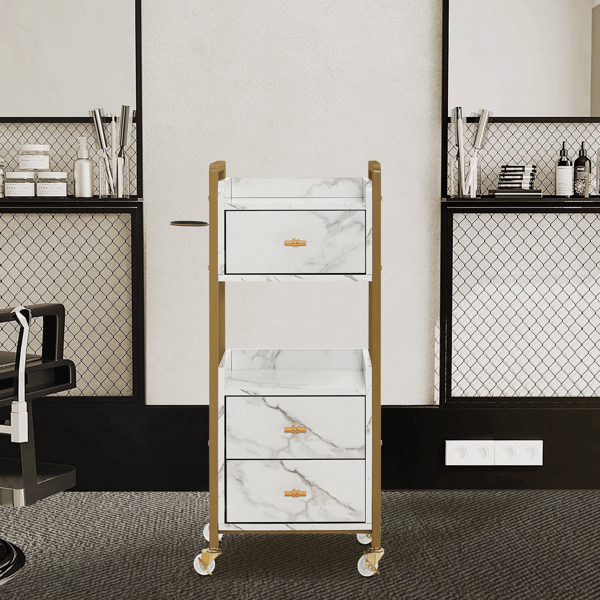 Barber Trolley with Lockable Wheels, Hair Salon Rolling Cart, Tattoo Storage Makeup Equipment 2478