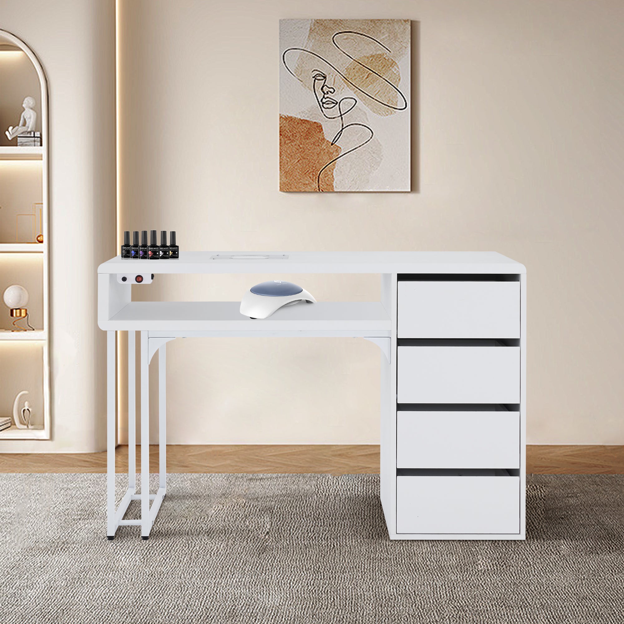 Nail Storage Table with 60W Embedded Nail Vacuum Cleaner, Beauty Manicure Workstation VC229