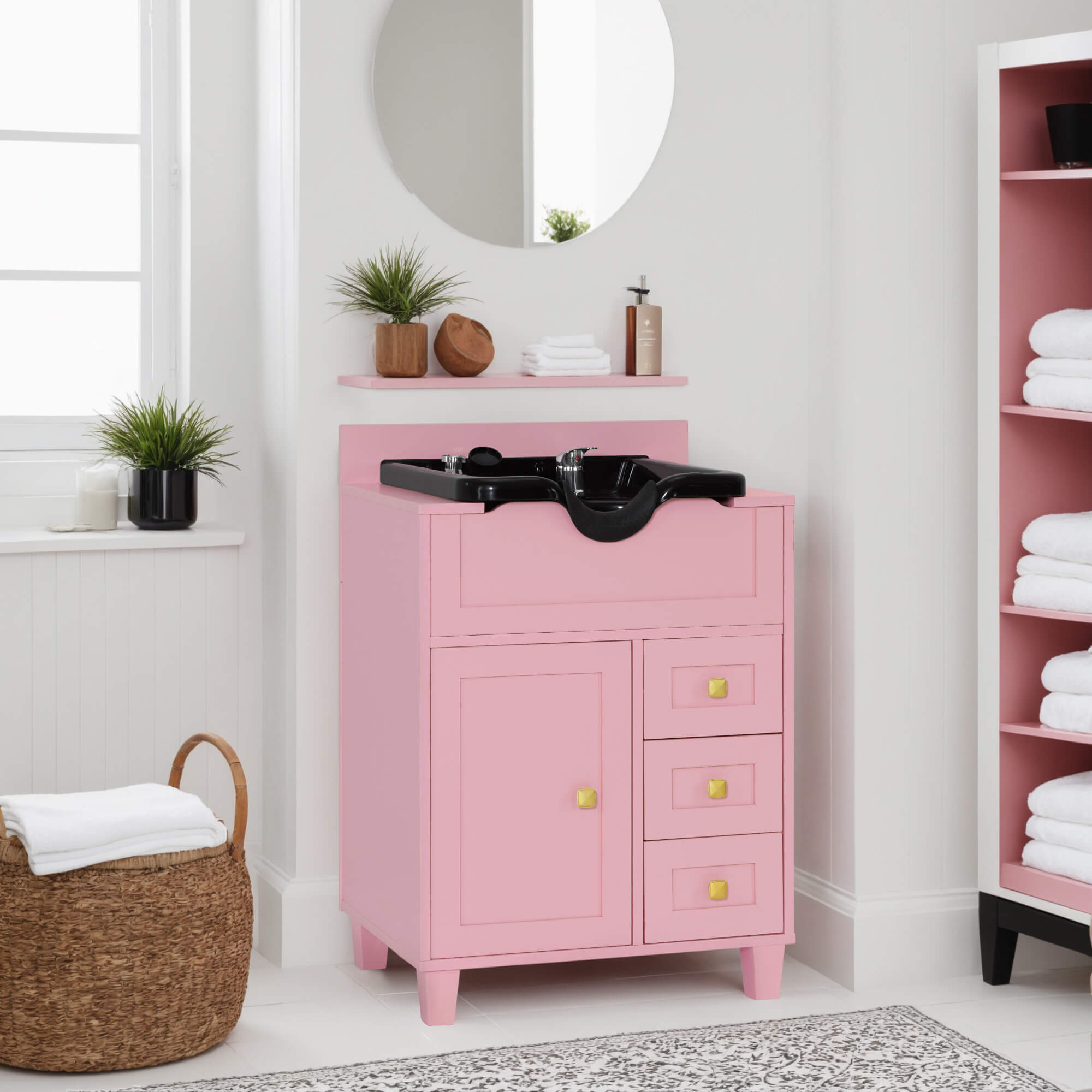 Barber Textured Embossed Storage Shampoo Station, Hair Salon Shampoo Backwash Equipment 7131