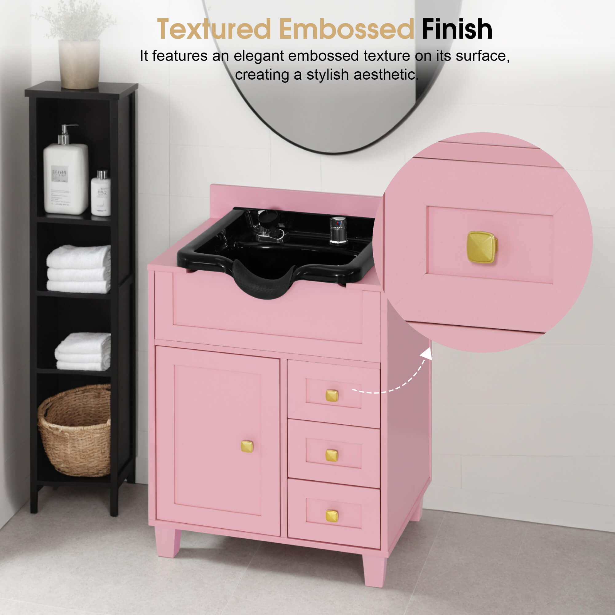 Barber Textured Embossed Storage Shampoo Station, Hair Salon Shampoo Backwash Equipment 7131