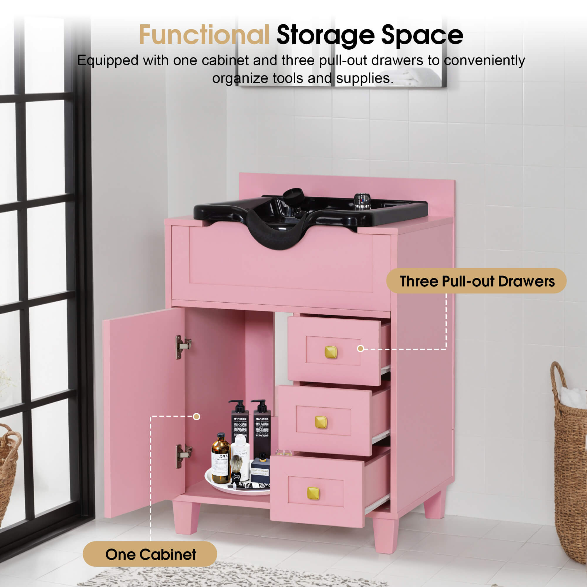 Barber Textured Embossed Storage Shampoo Station, Hair Salon Shampoo Backwash Equipment 7131