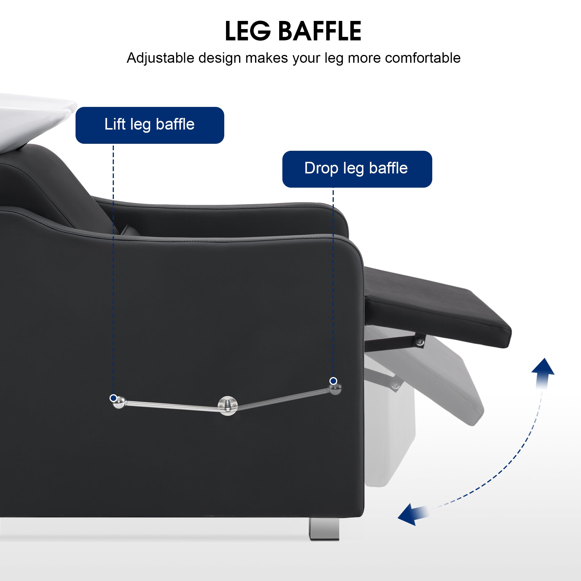 BarberPub Backwash Shampoo Station Chair, Ceramic Hair Wash Bowl for Salon 9364