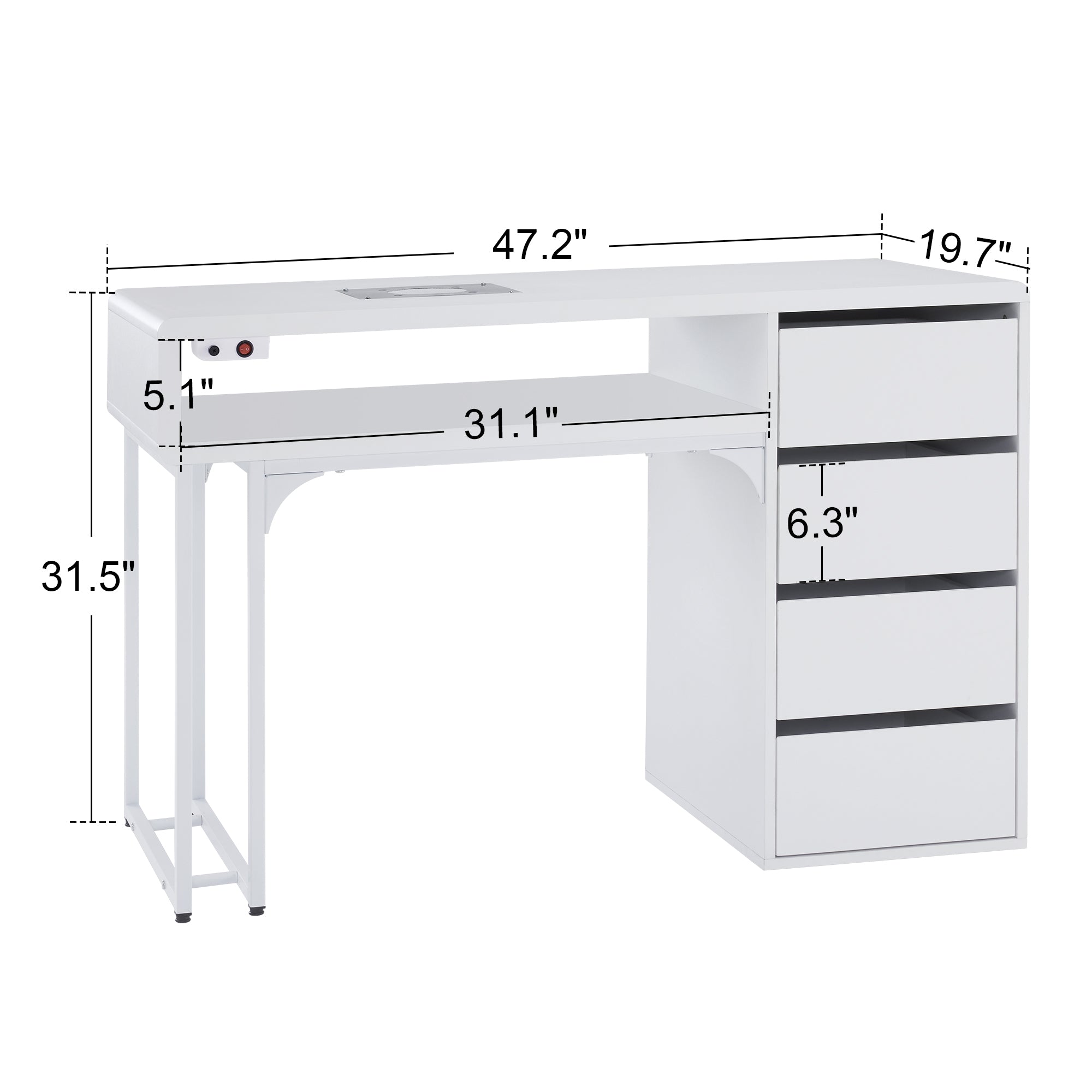 Nail Storage Table with 60W Embedded Nail Vacuum Cleaner, Beauty Manicure Workstation VC229