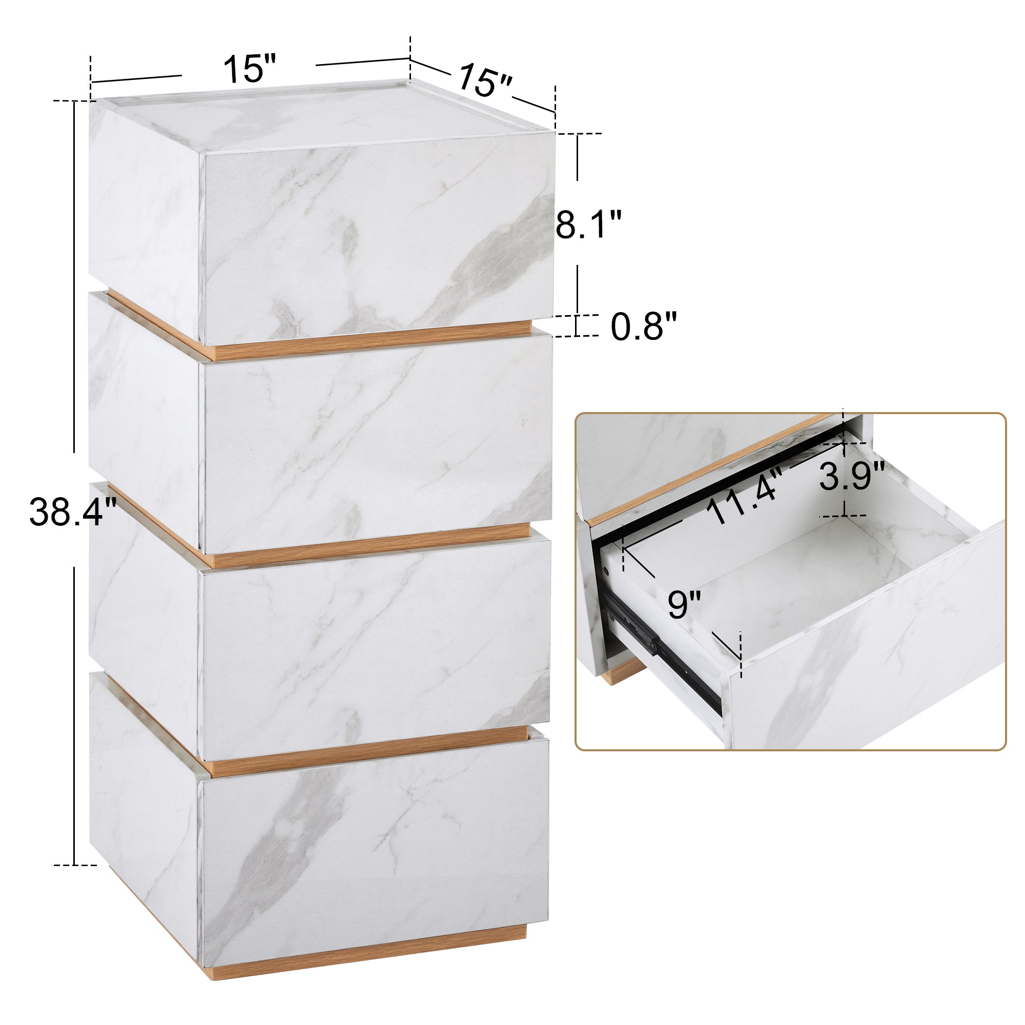 BarberPub Marble Patterned Storage Salon Barber Cabinet with 4 Drawers, Large-Capacity Station 2037