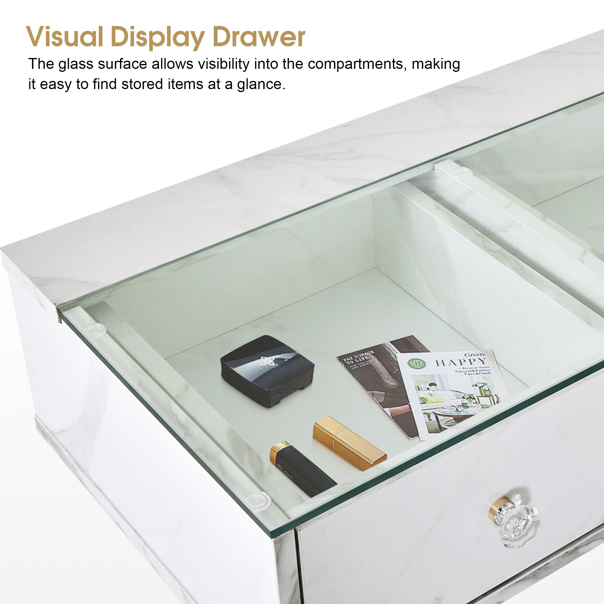 Beauty Wall Mount Station with Stroage Drawers & Glass Top, Modern Hair Salon Station 2200