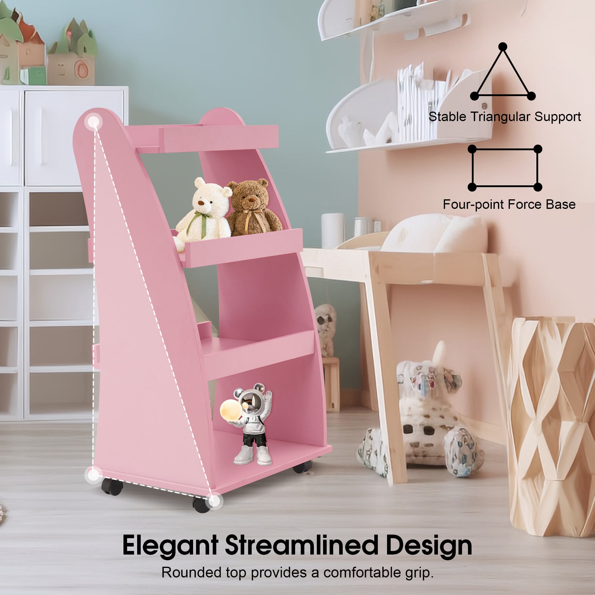 4-Tier Kids Bookshelf Rolling Cart for Storage, Children's Bookcases Organizer 2030