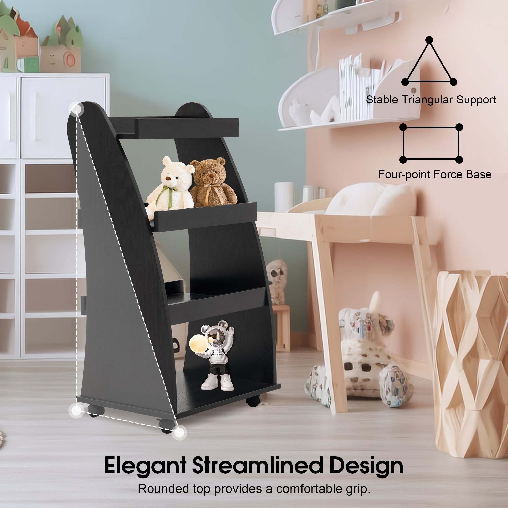 4-Tier Kids Bookshelf Rolling Cart for Storage, Children's Bookcases Organizer 2030