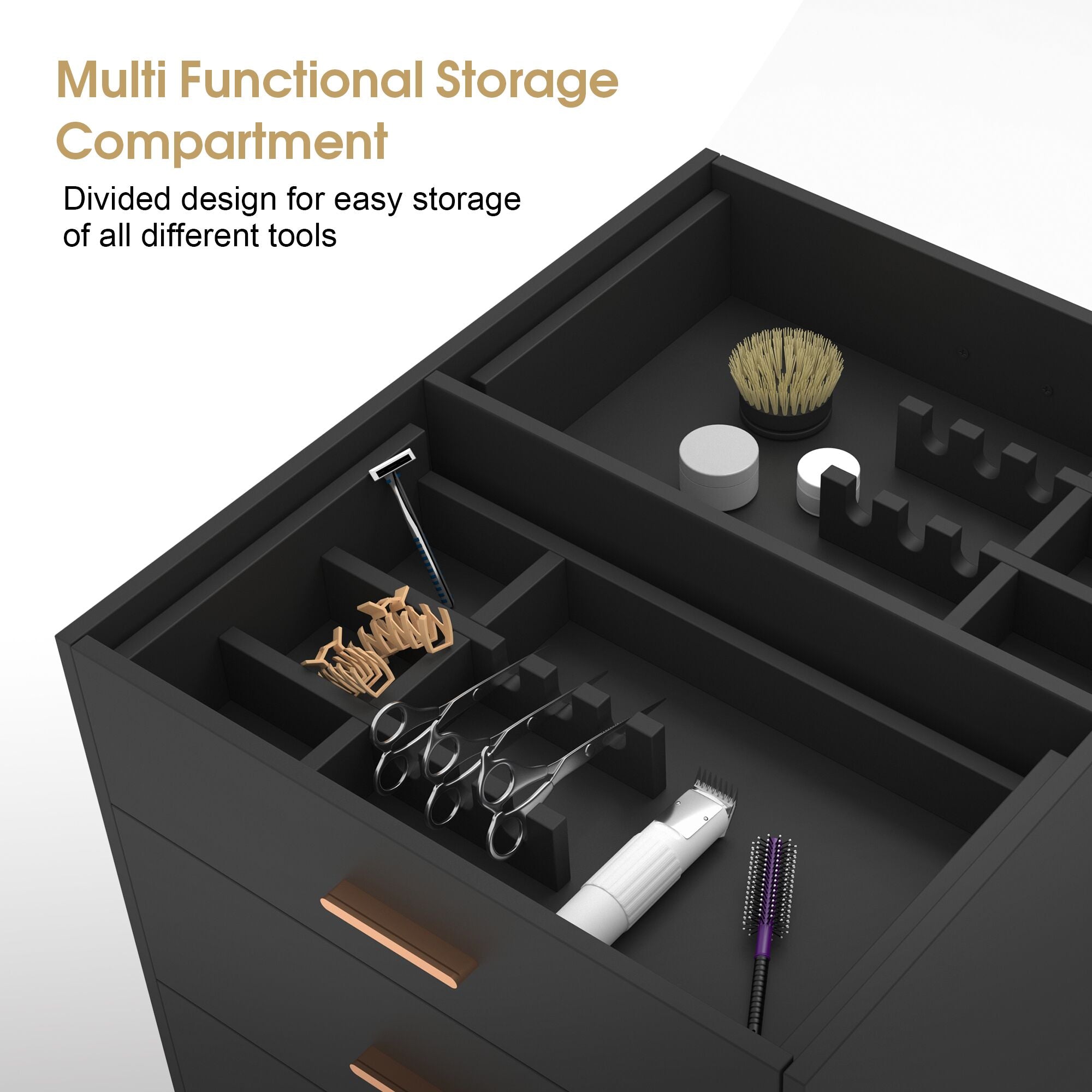 Glass Top Double-sided Styling Barber Station, Dual Directional Tool Organizer with Storage Drawers 2017