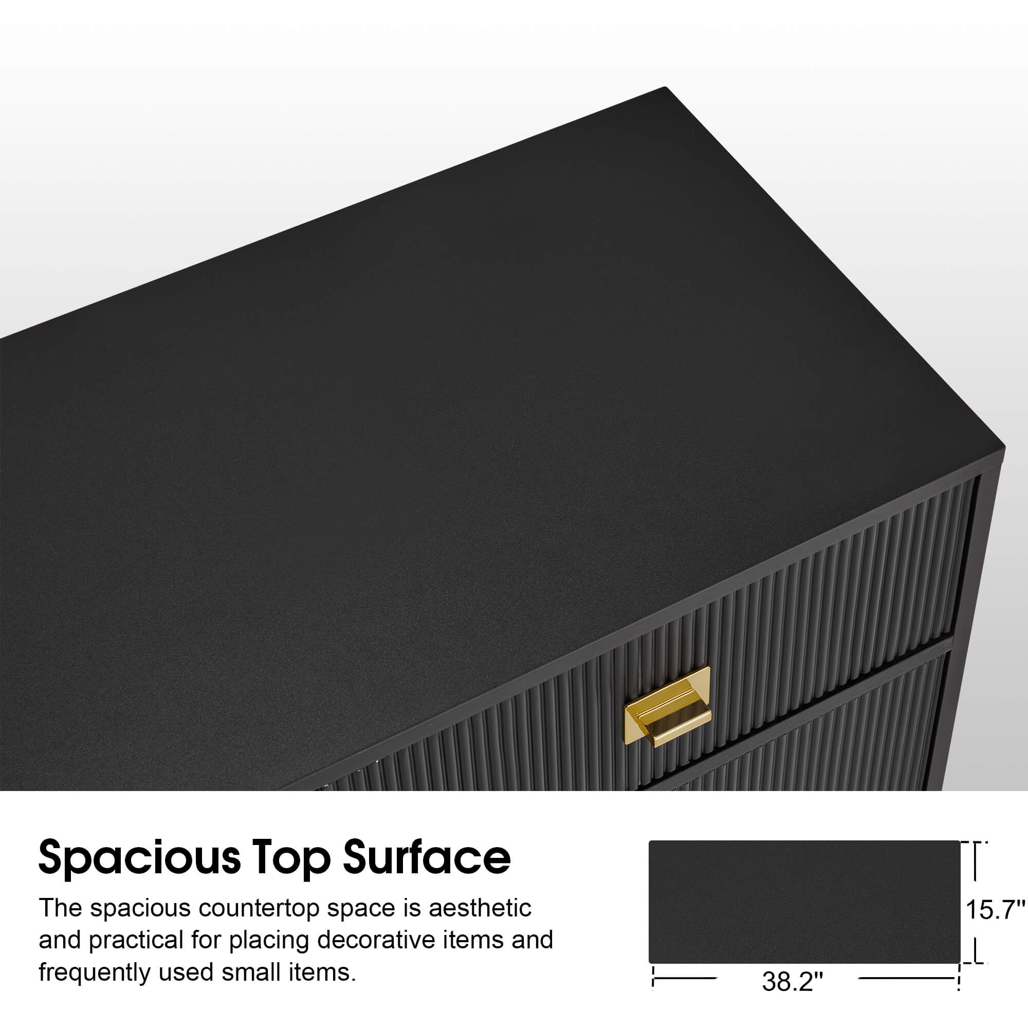 Black Fluted Freestanding Barber Station with Storage Drawers & Cabinet & Open Space 3161