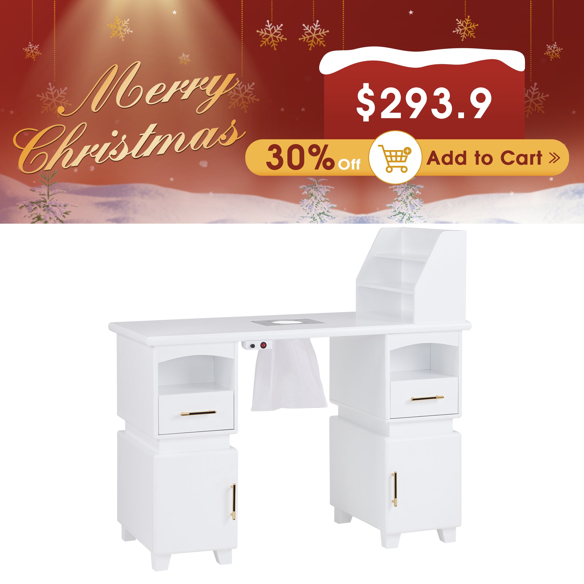 BarberPub Manicure Desk with Electric Dust Collector, Nail Art Table for Storage VC258