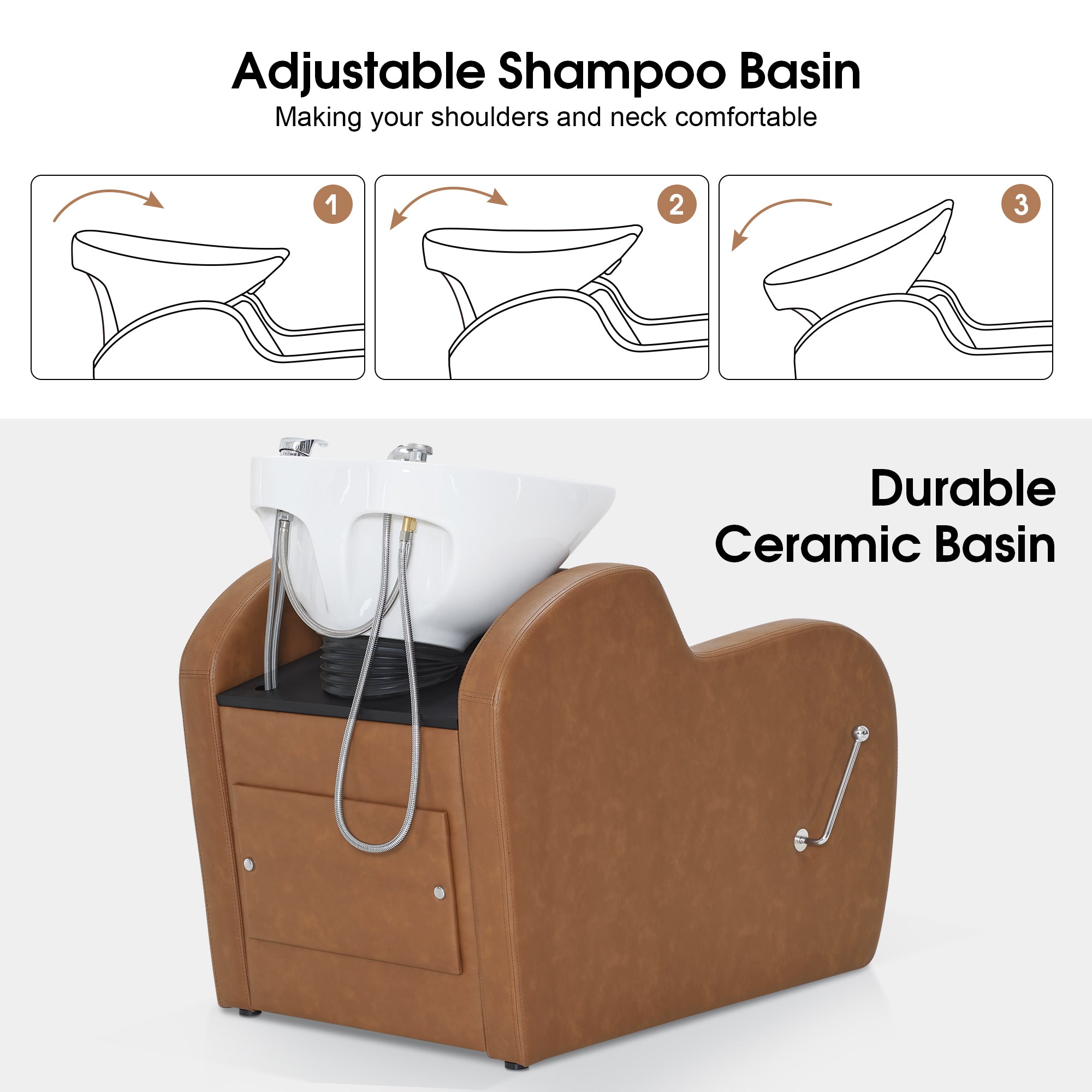 BarberPub Shampoo Bowl and Chair Set, Adjustable Ceramic Bowl and Chair for Salon 9312