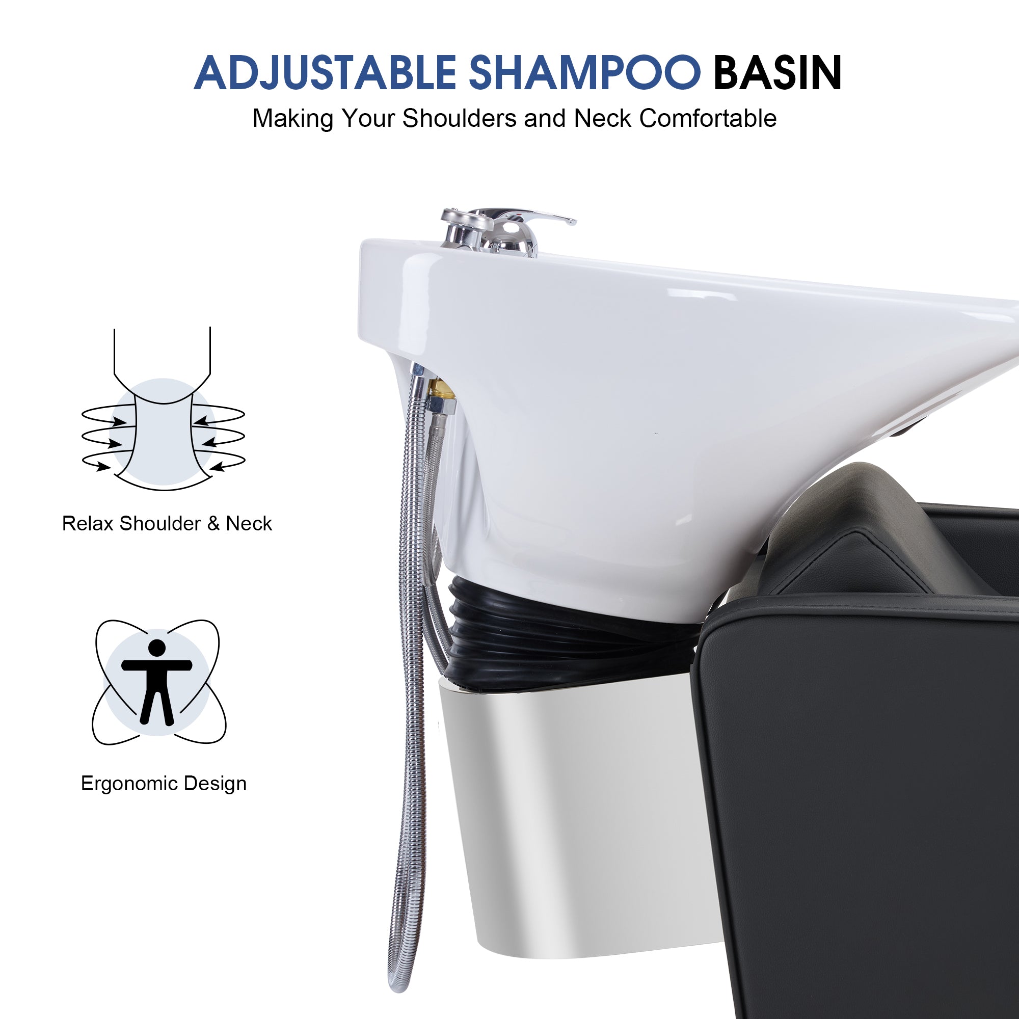 BarberPub Backwash Shampoo Station Chair, Salon Ceramic Hair Wash Bowl 9370