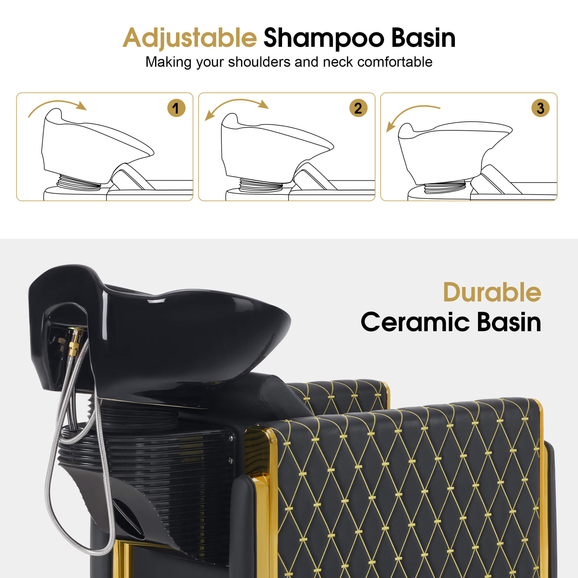 BarberPub Shampoo Chair, Backwash Ceramic Shampoo Bowl Unit Station 8690