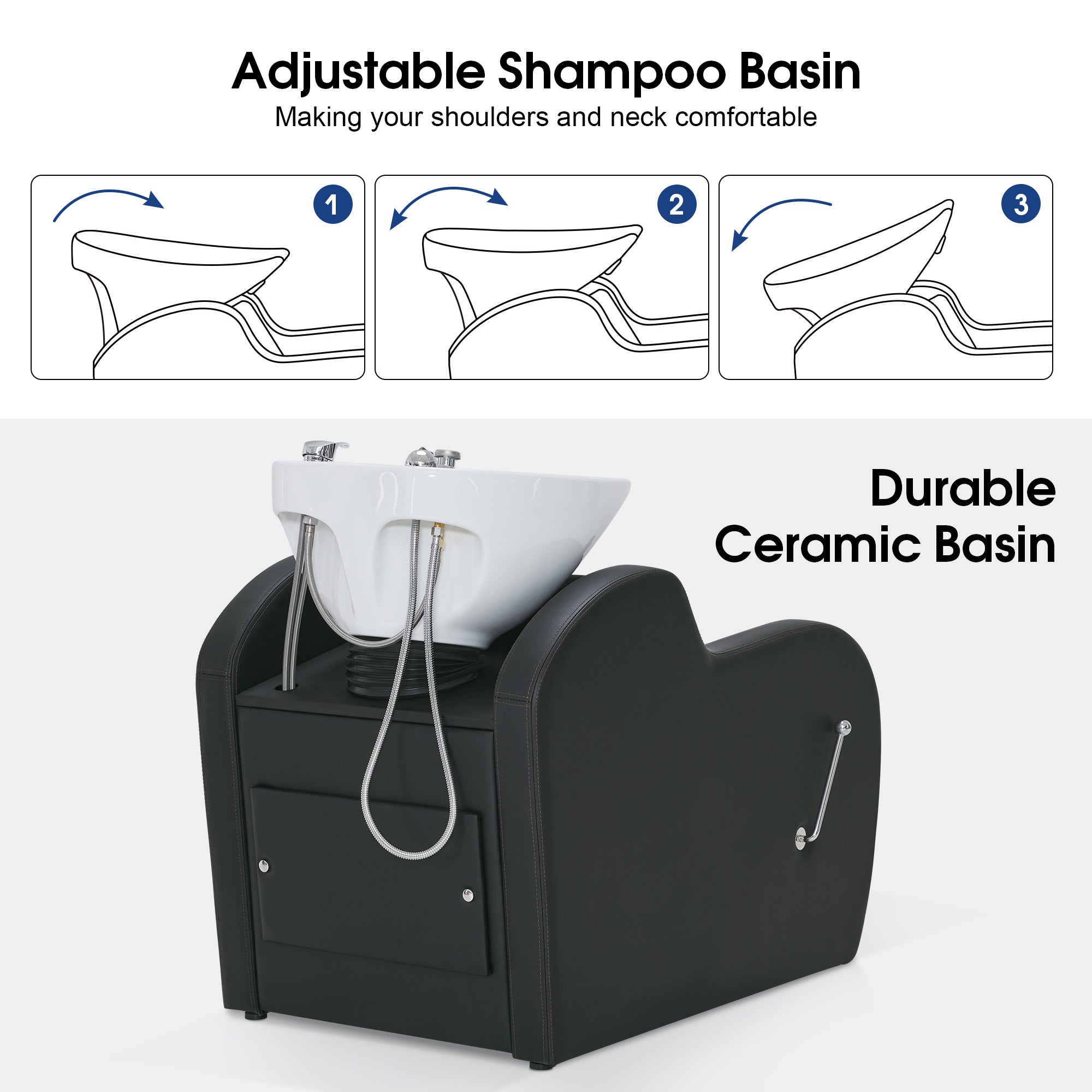 BarberPub Shampoo Bowl and Chair Set, Adjustable Ceramic Bowl and Chair for Salon 9312