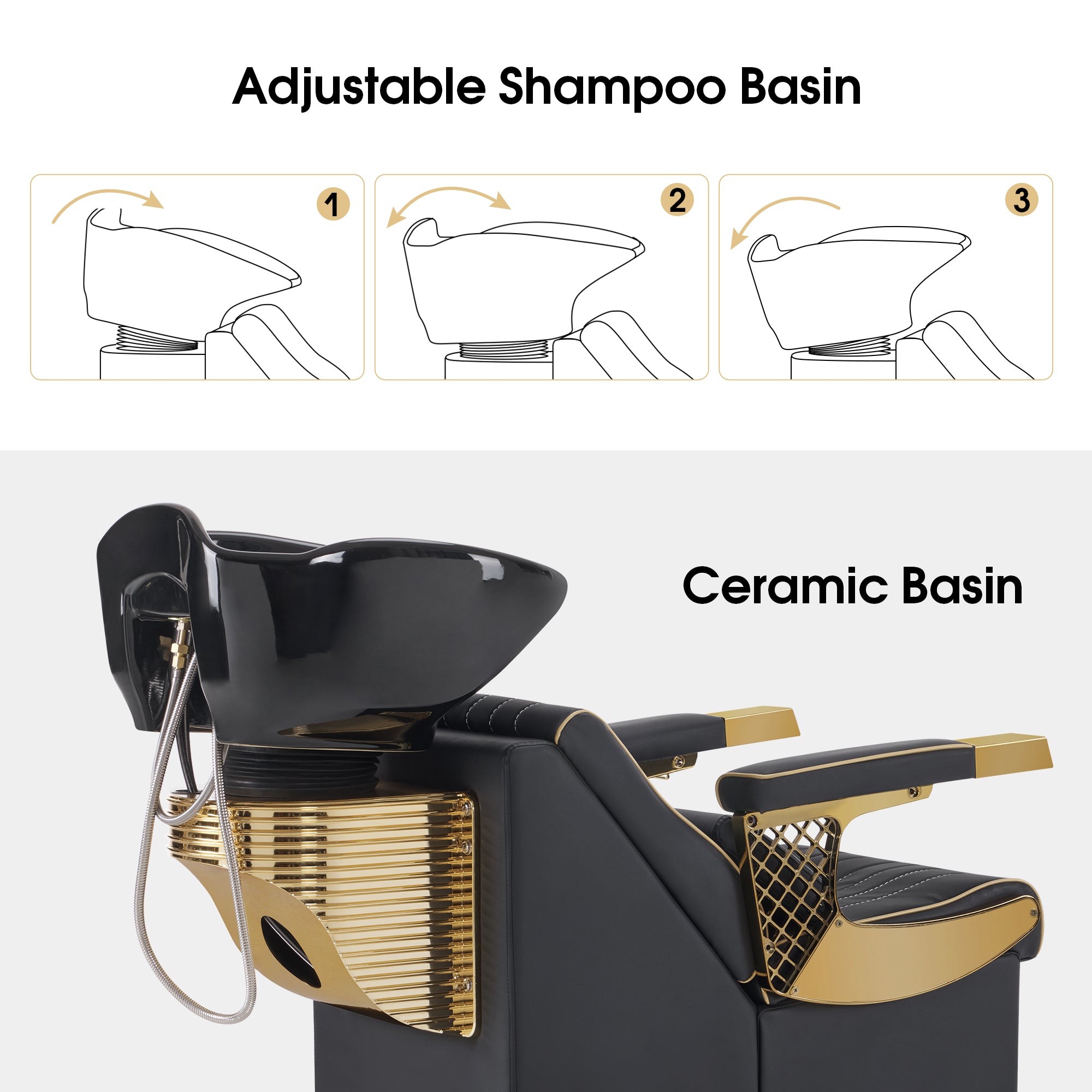 BarberPub Backwash Shampoo Station Chair, Ceramic Salon Shampoo Bowl 8615