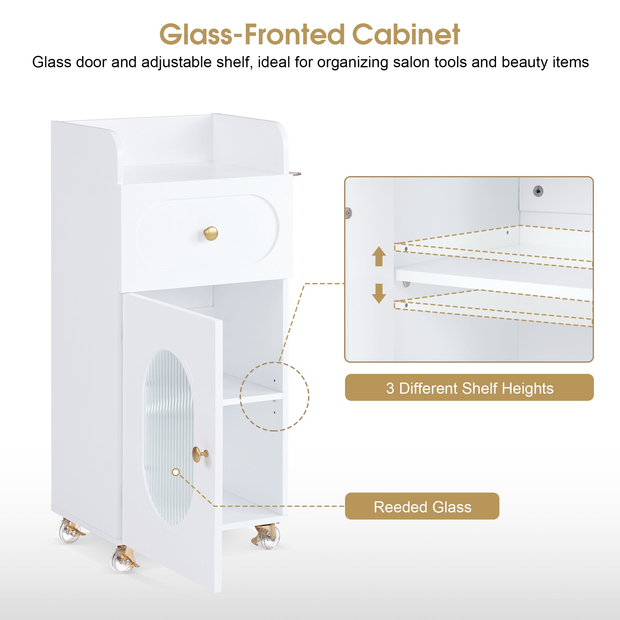 Salon Rolling Trolley Cart with Oval Window, Barber Styling Cart with White Paint Finish 2498