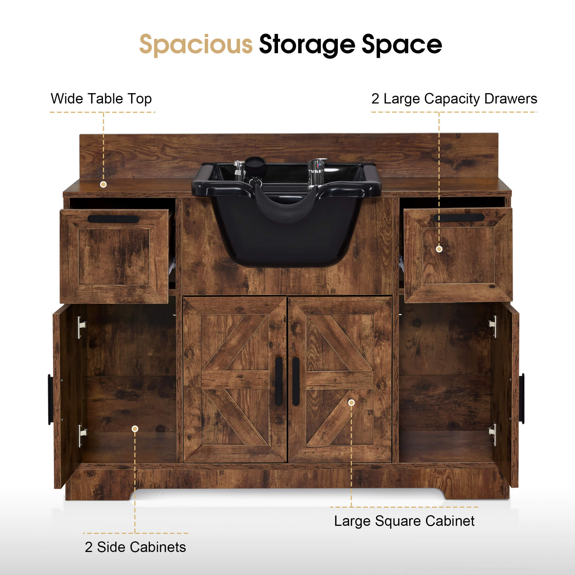 Barber Shampoo Storage Station, Hair Salon Shampoo Equipment with Backwash Sink & Cabinet 7137