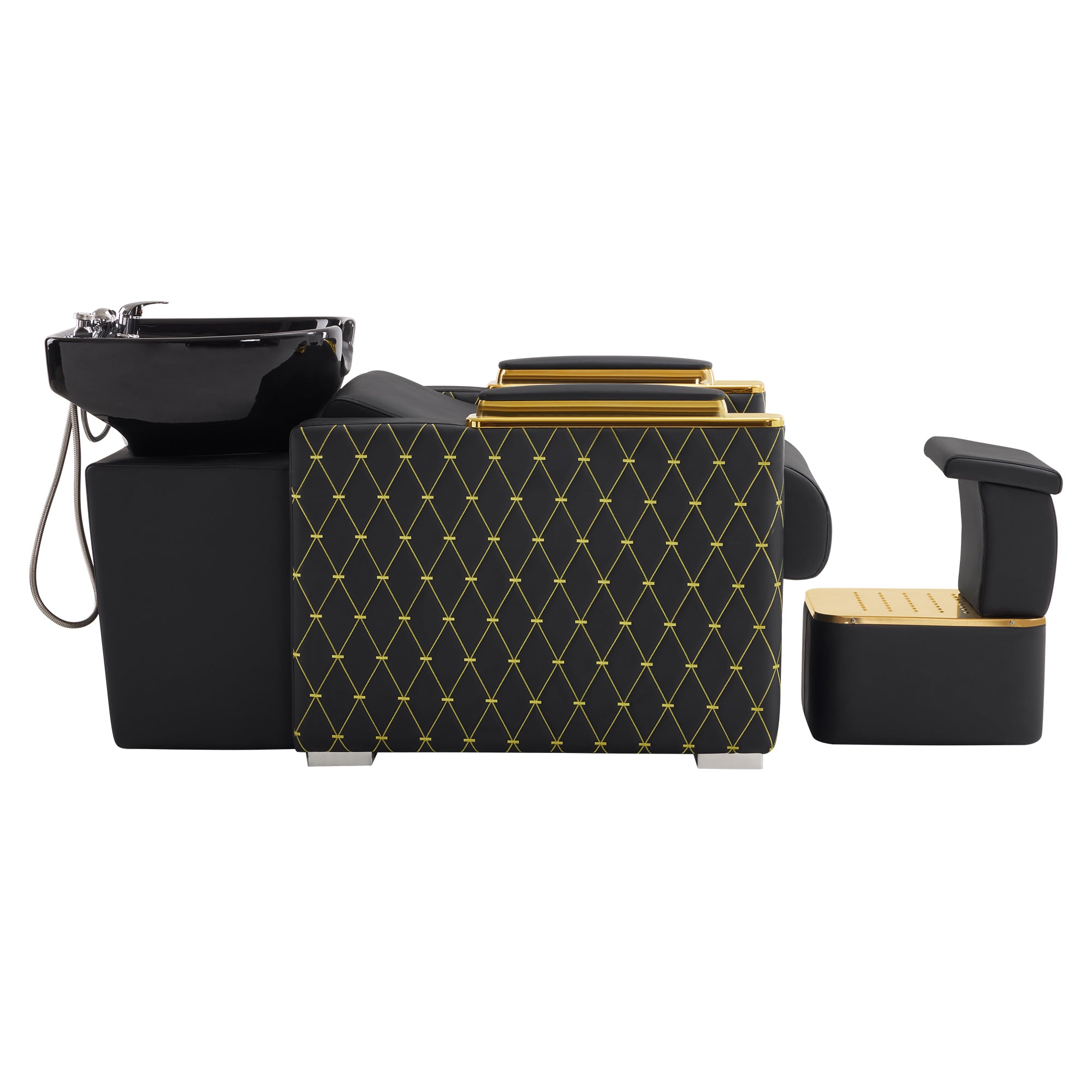 BarberPub Backwash Shampoo Chair,Ceramic Hair Bowl Station with Ottoman 8613