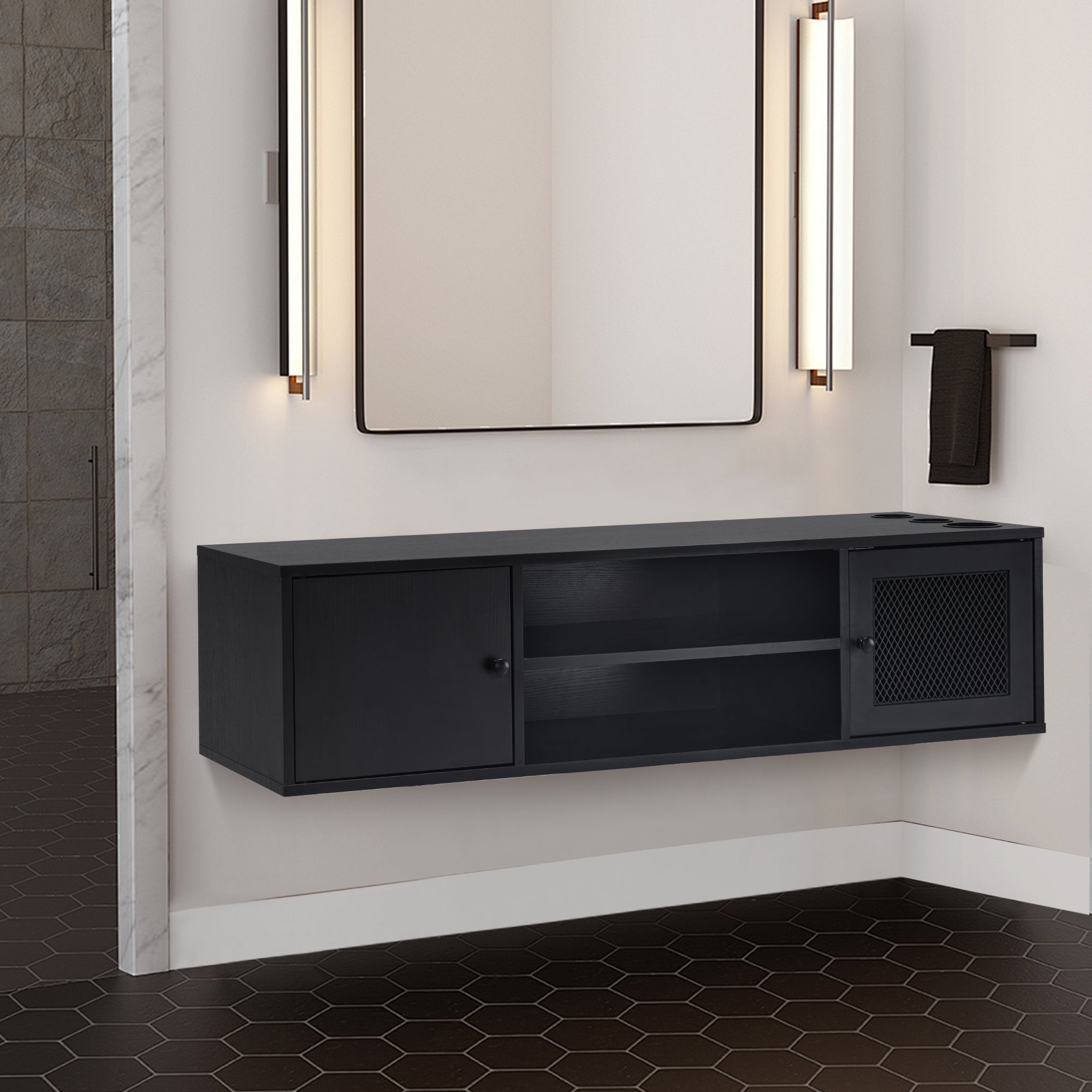 Wall Mount Barber Station for Hair Stylist Salon Stations with 3 Hair Dryer Holders 2501