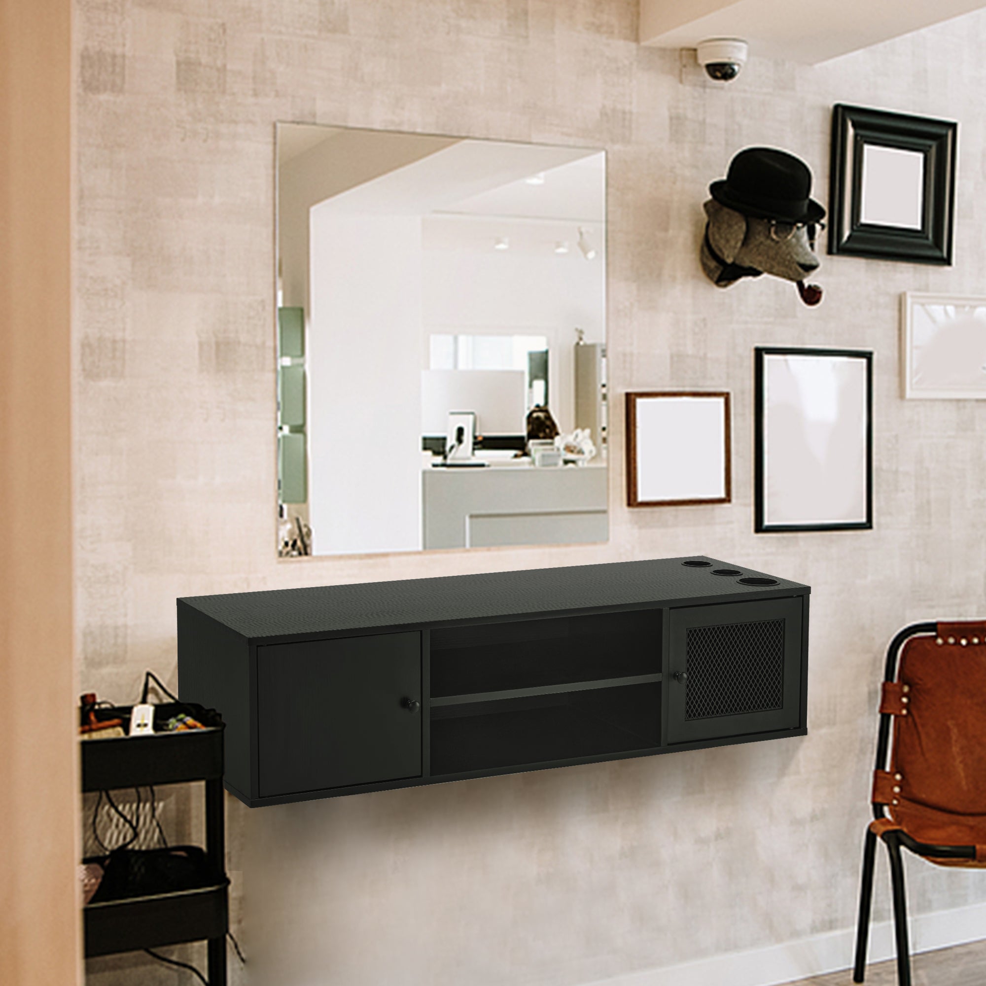 Wall Mount Barber Station for Hair Stylist Salon Stations with 3 Hair Dryer Holders 2501